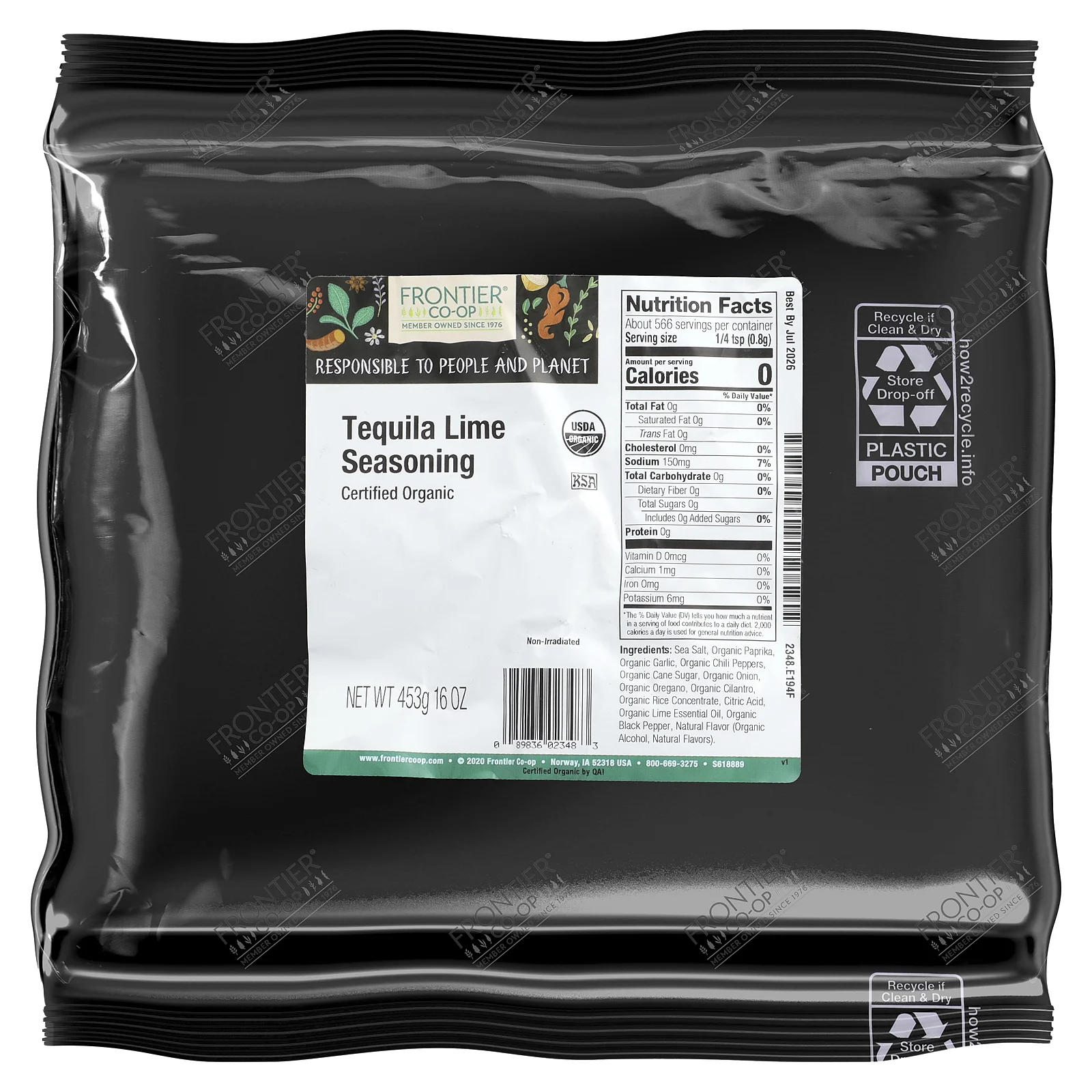 Frontier Co-op, Органическая приправа для текилы и лайма, 453 г (16 унций)