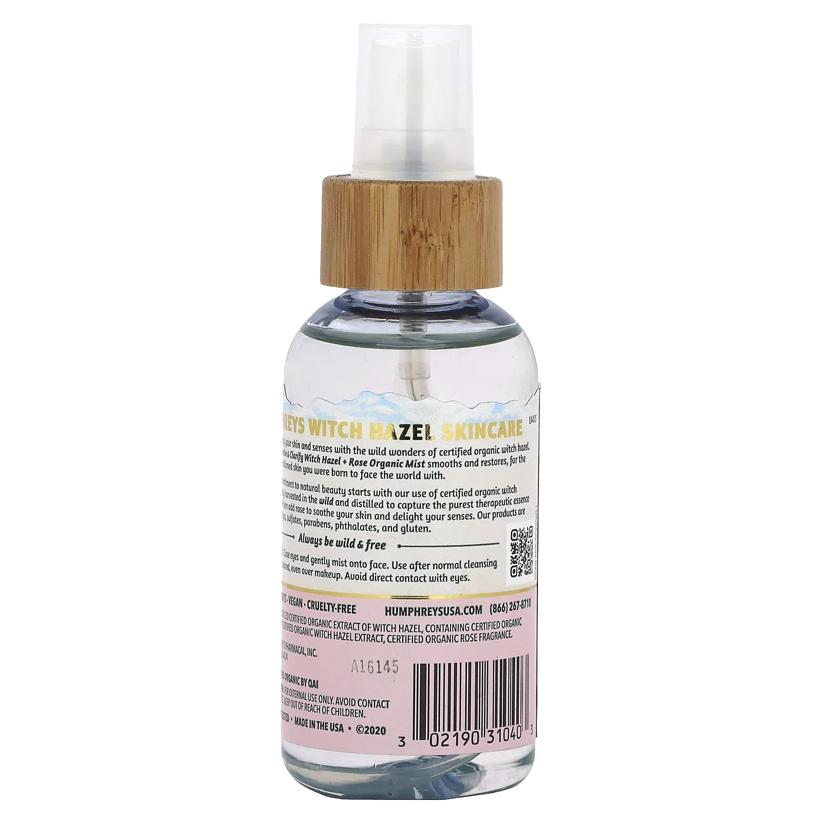 Humphreys, Witch Hazel, органический спрей с розой, 97 мл (3,3 жидк. Унции)
