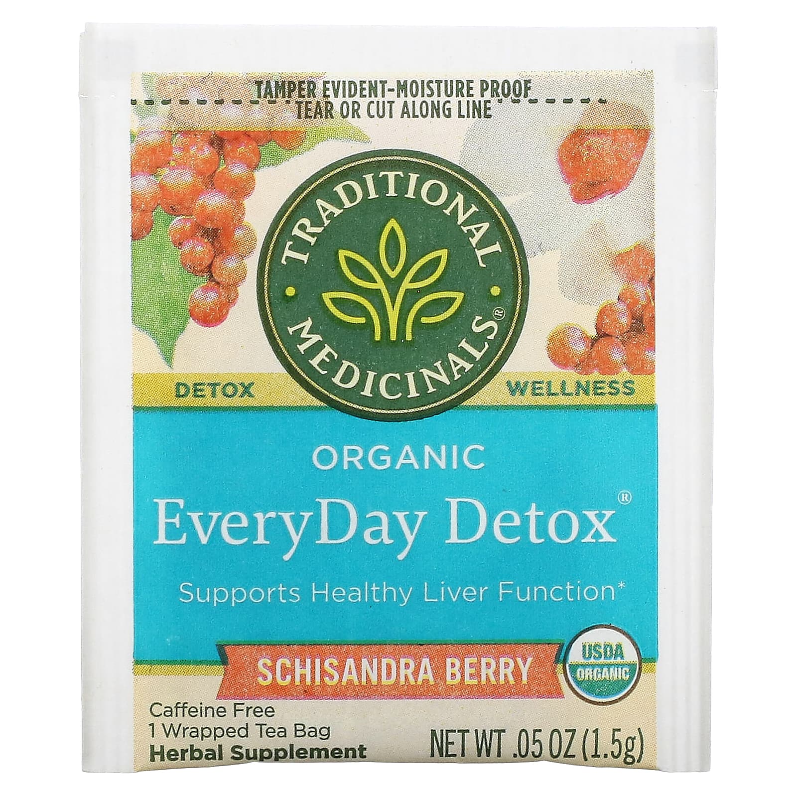 Traditional Medicinals, Organic EveryDay Detox, без кофеина, лимонник, 16 чайных пакетиков в упаковке, 24 г (0,85 унции)