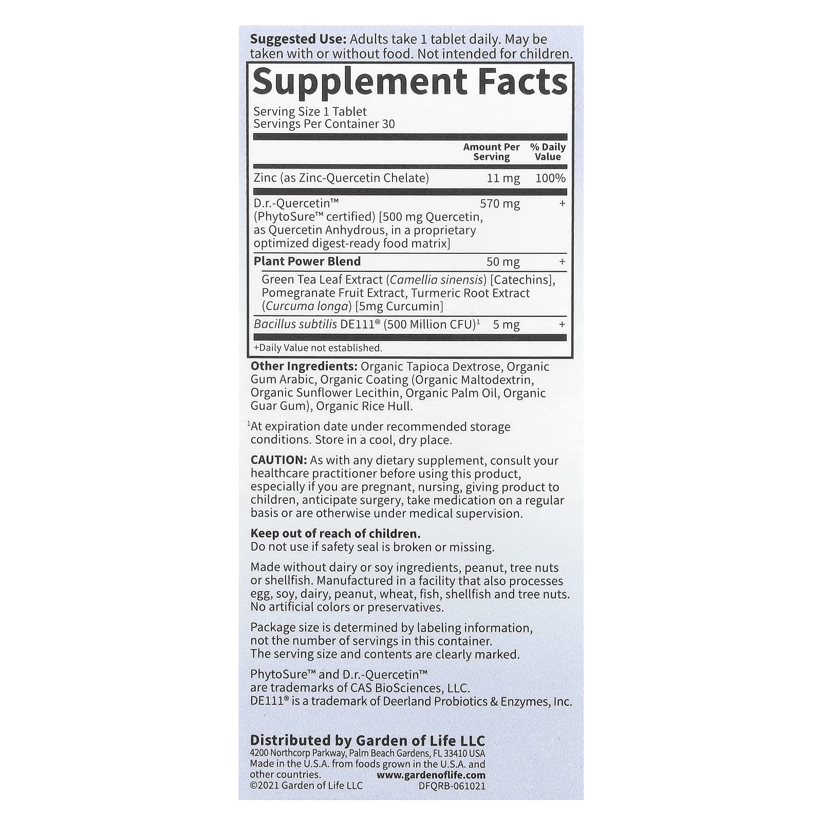 Garden of Life, Доктор Formulated, Quercetin Recovery, 500 мг, 30 веганских таблеток