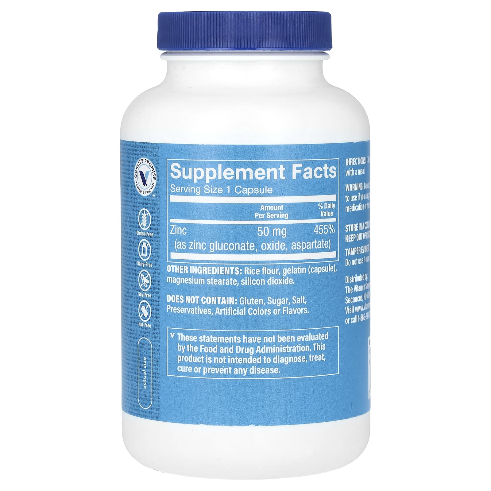 The Vitamin Shoppe, цинк, 50 мг, 300 капсул