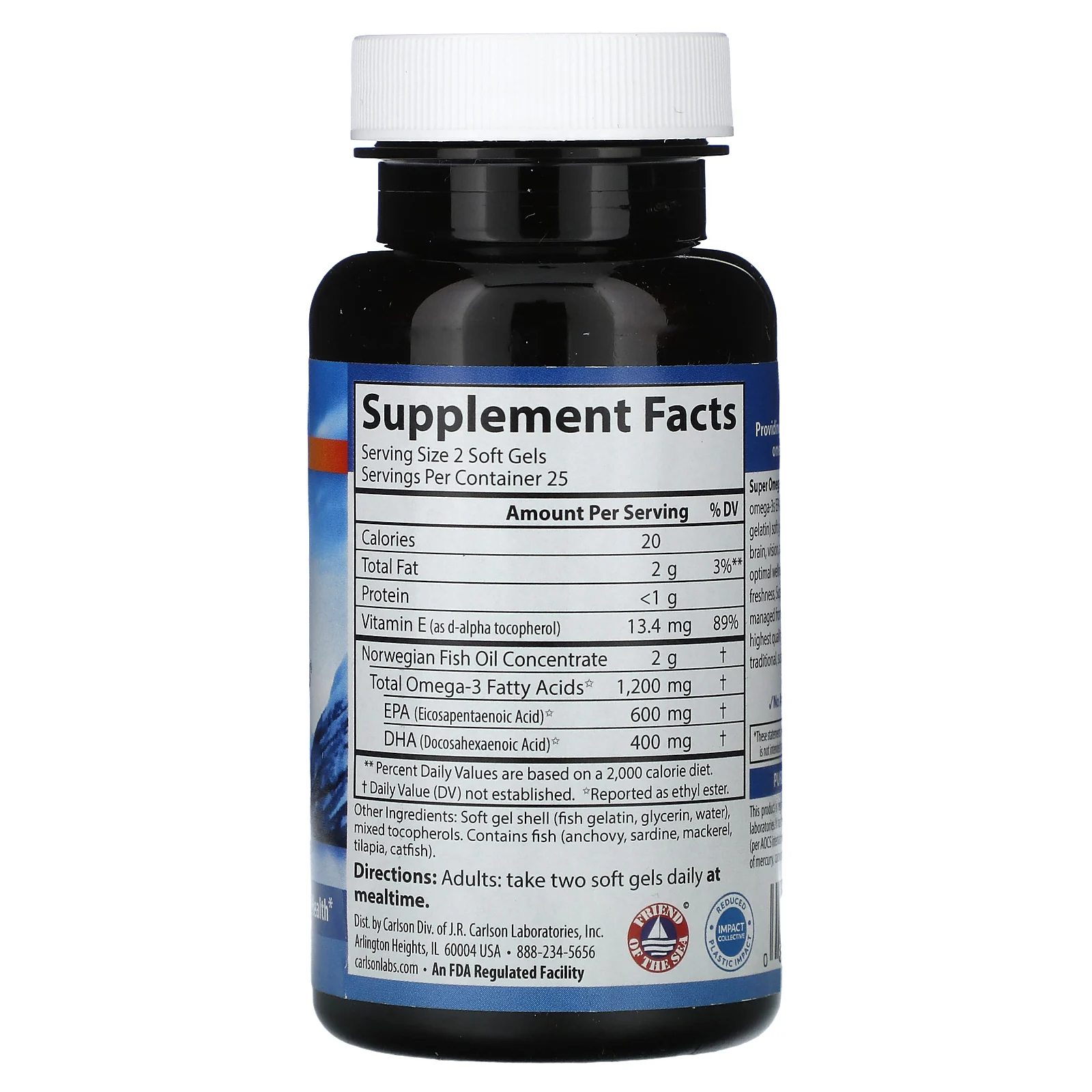 Carlson, Super Omega-3 Gems, 1200 мг, 50 капсул (600 мг в 1 капсуле)