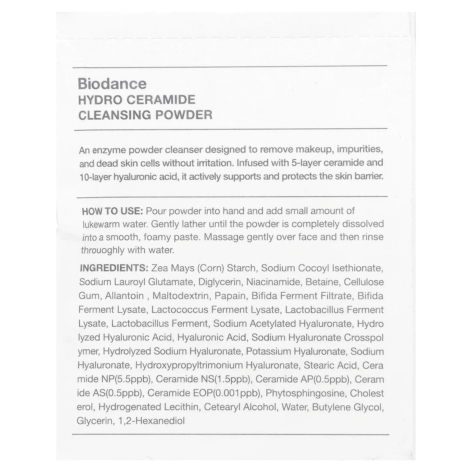Biodance, Очищающая пудра Hydro Ceramide, 30 пакетиков по 1 г (0,03 унции)