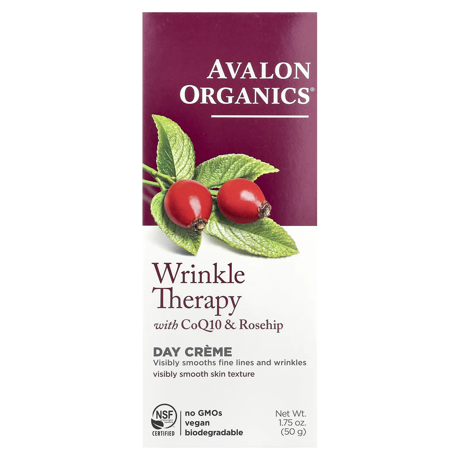 Avalon Organics, Средство против морщин с коэнзимом Q10 и шиповником, дневной крем, 50 г (1,75 унции)