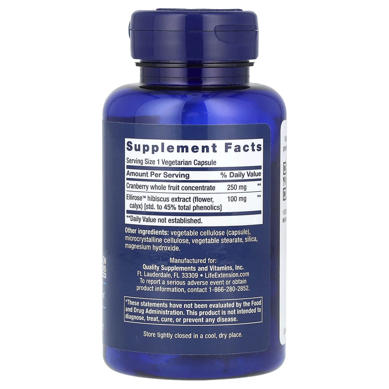 Life Extension, Optimized Cran-Max, концентрат из цельных ягод клюквы с Ellirose, 60 вегетарианских капсул