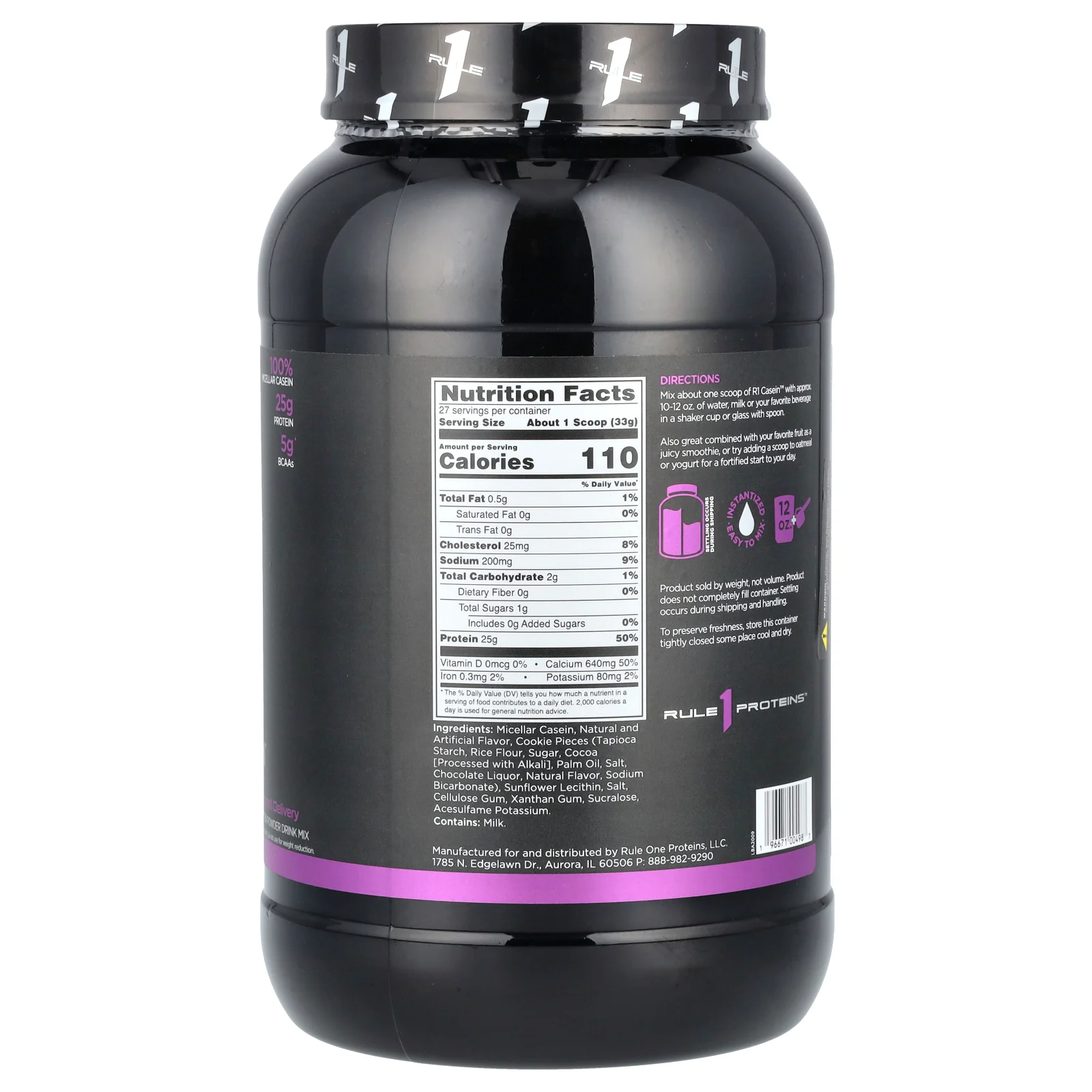 Rule One Proteins, R1 Casein, протеиновая смесь для приготовления напитка, печенье и крем, 891 г (1,96 фунта)