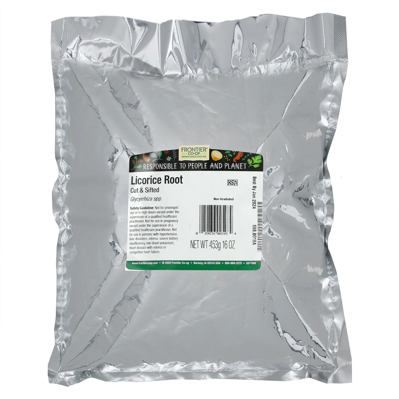 Frontier Co-op, Нарезанный и просеянный корень солодки, 453 г (16 унций)