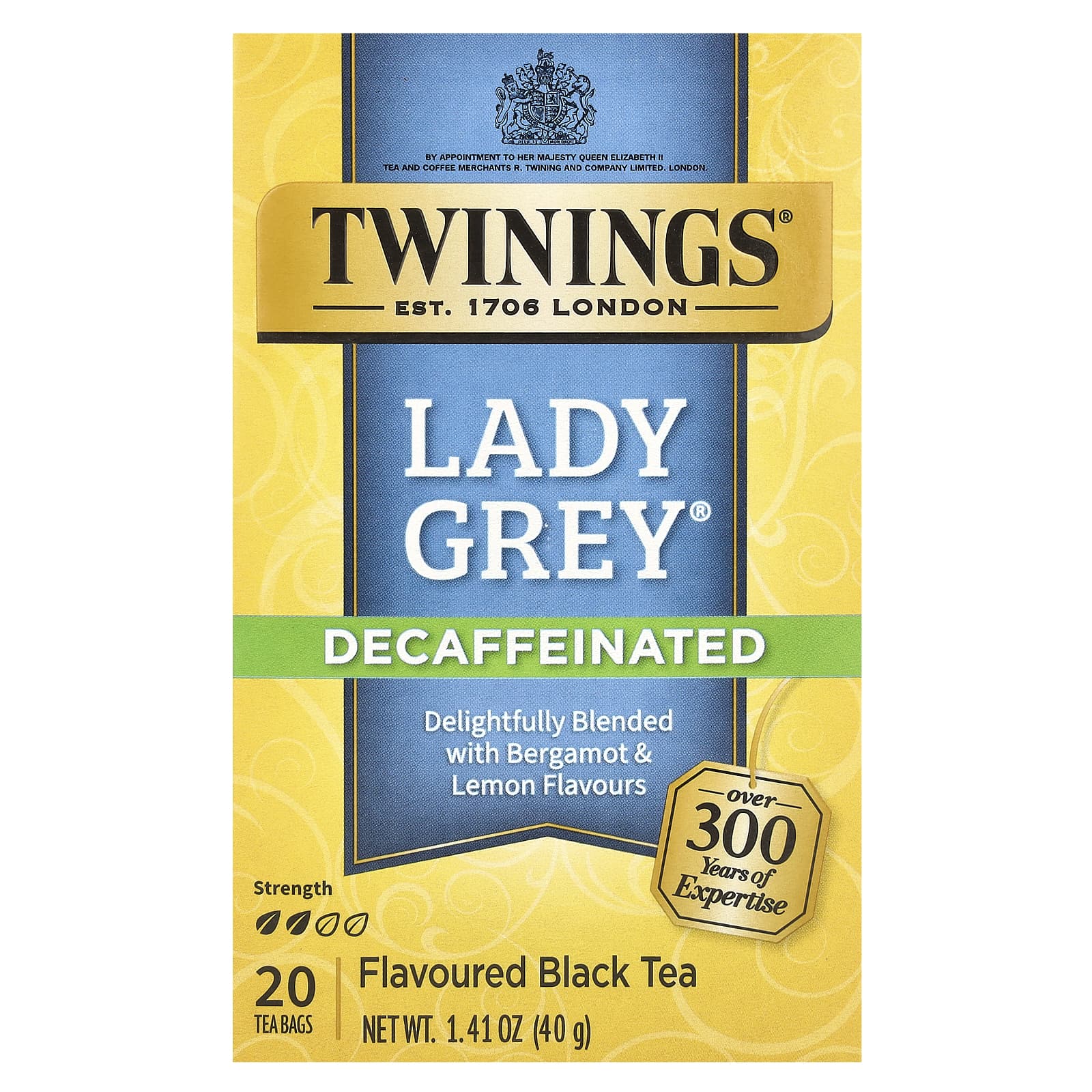 Twinings, Lady Grey, черный чай, без кофеина, 20 чайных пакетиков, 40 г (1,41 унции)