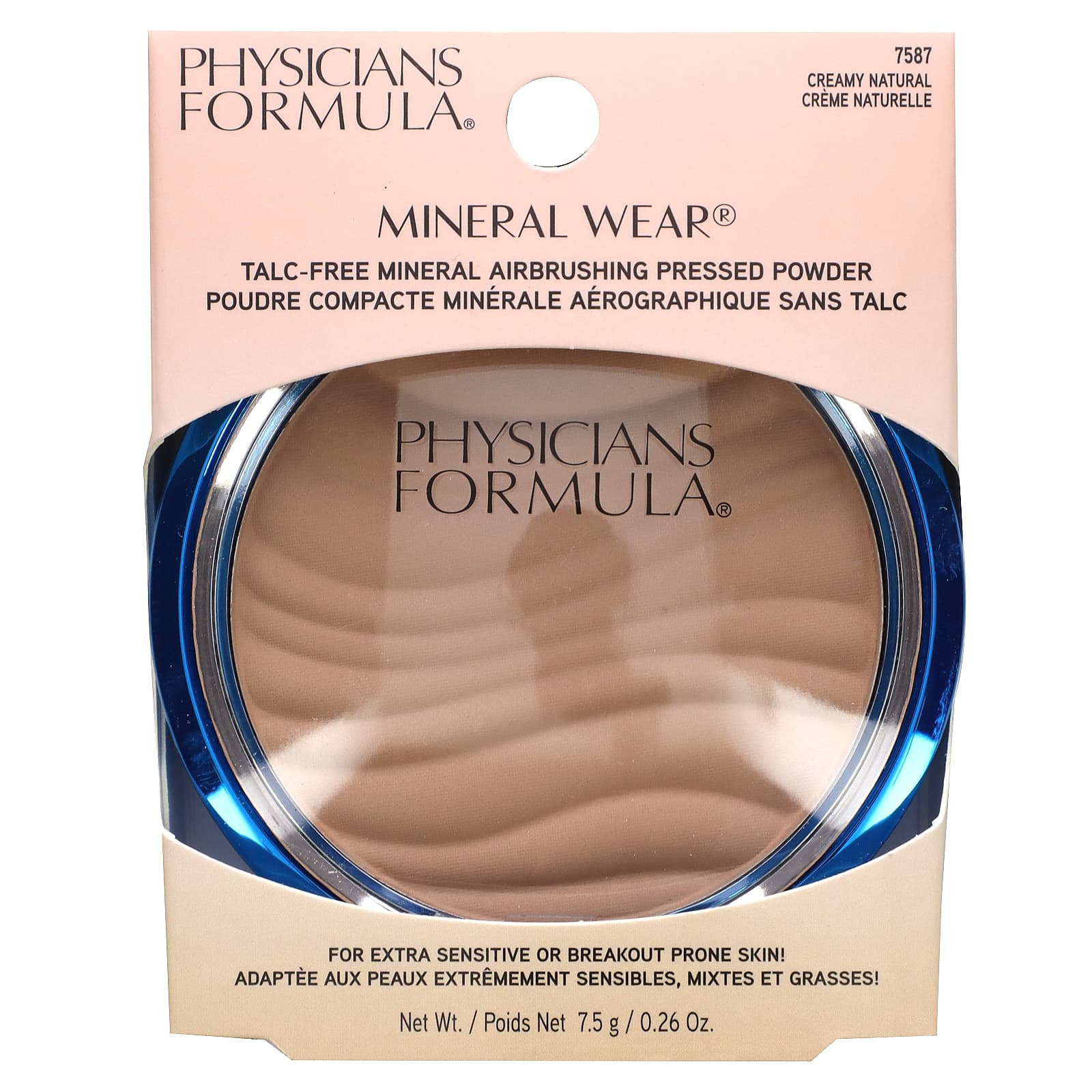 Physicians Formula, Mineral Wear, минеральная пудра для ретуши, без талька, кремовый натуральный, 7,5 г (0,26 унции)