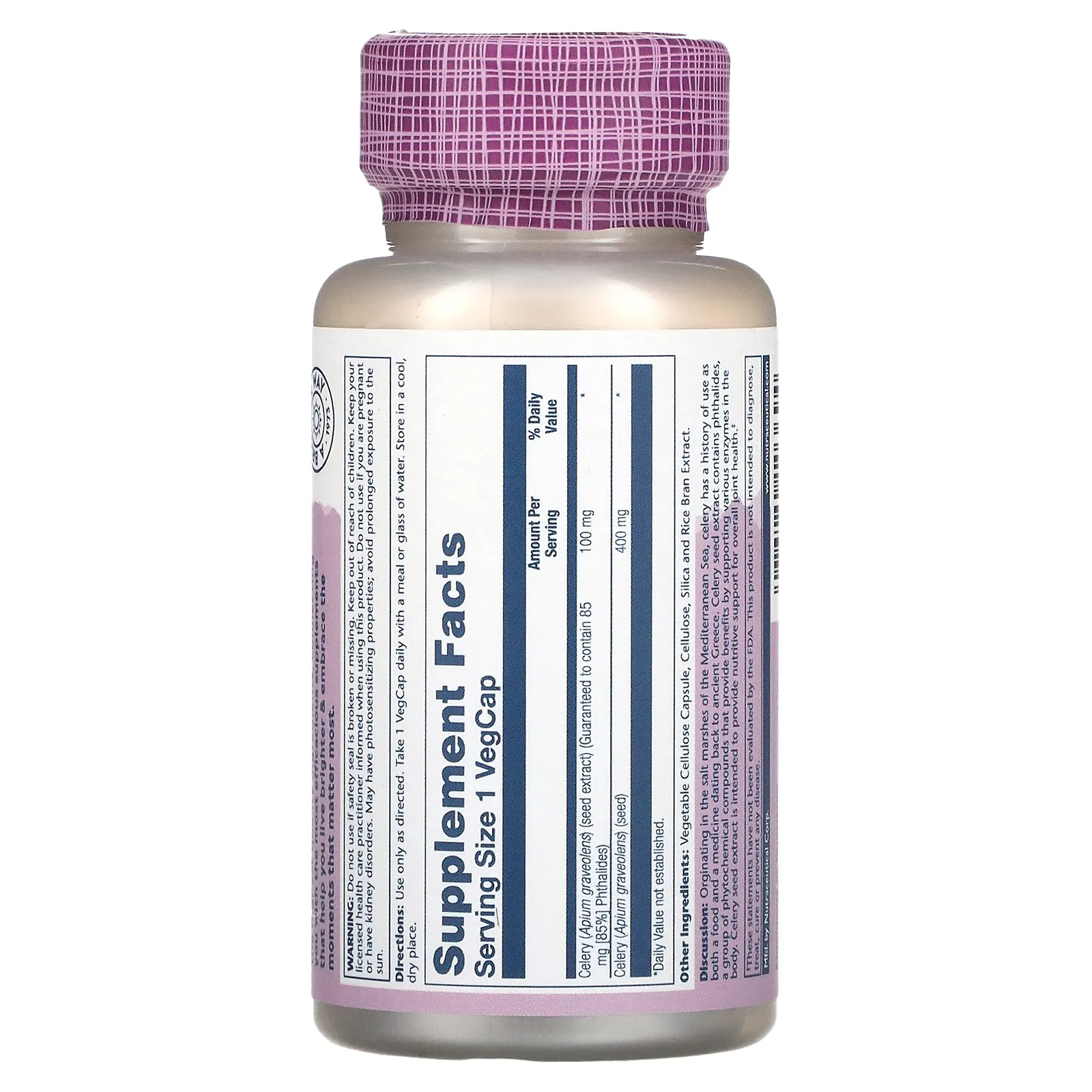 Solaray, Экстракт семян сельдерея, 100 мг, 30 растительных капсул