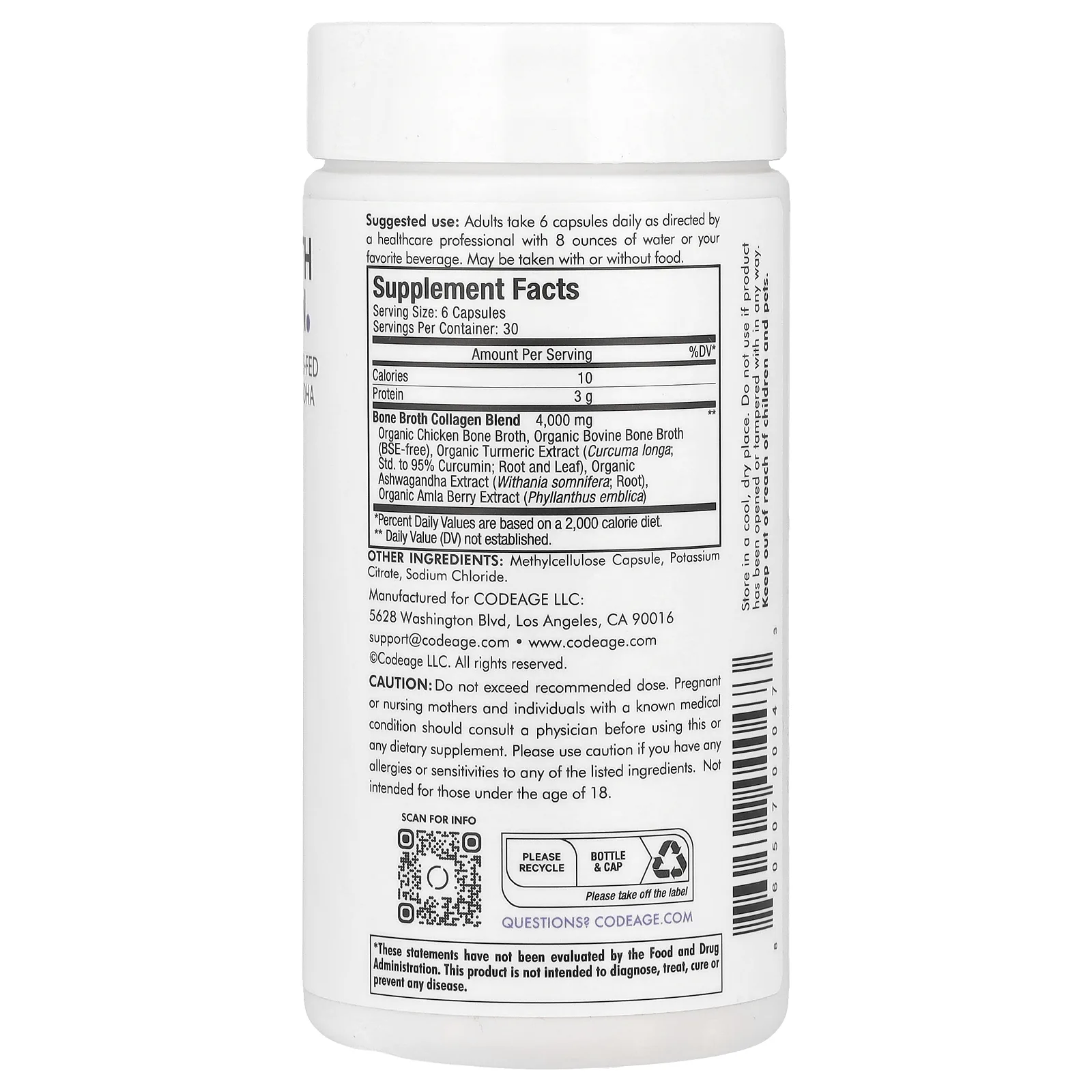 Codeage, Bone Broth Collagen, 180 капсул