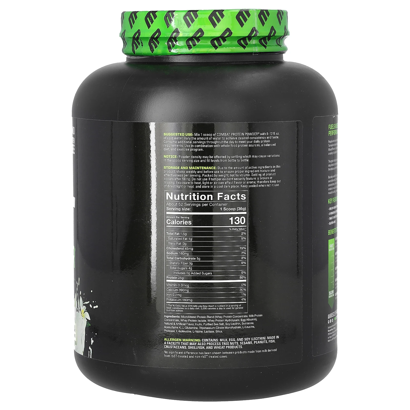 MusclePharm, Combat Protein, протеиновый порошок, со вкусом ванили, 1842 г (4,1 фунта)