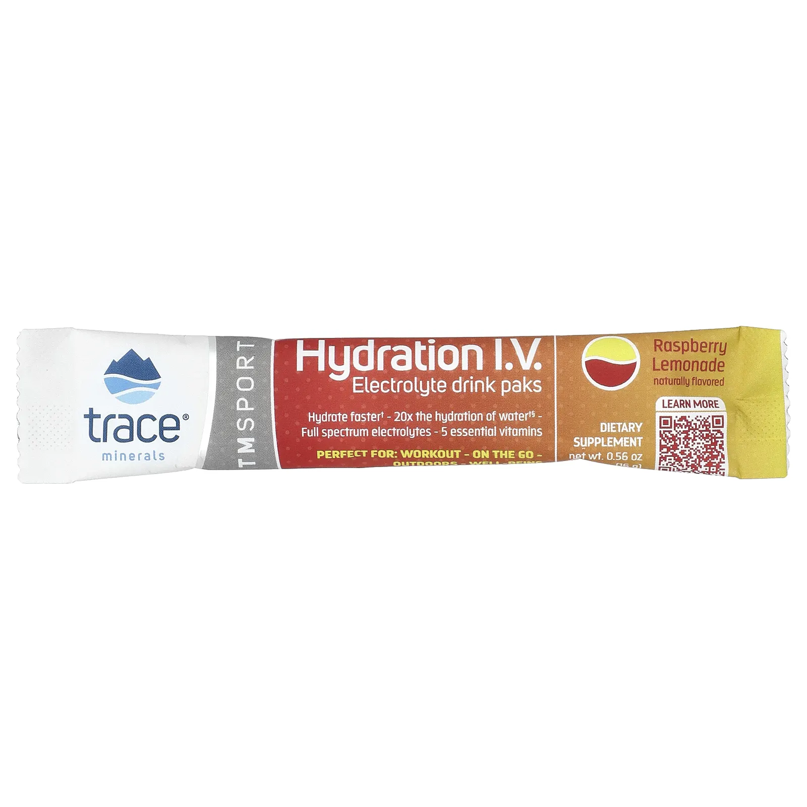 Trace Minerals ®, Hydration IV, Пакеты для напитков с электролитами, малиново-лимонадный вкус, 16 пакетов по 0,56 унции (16 г) каждый