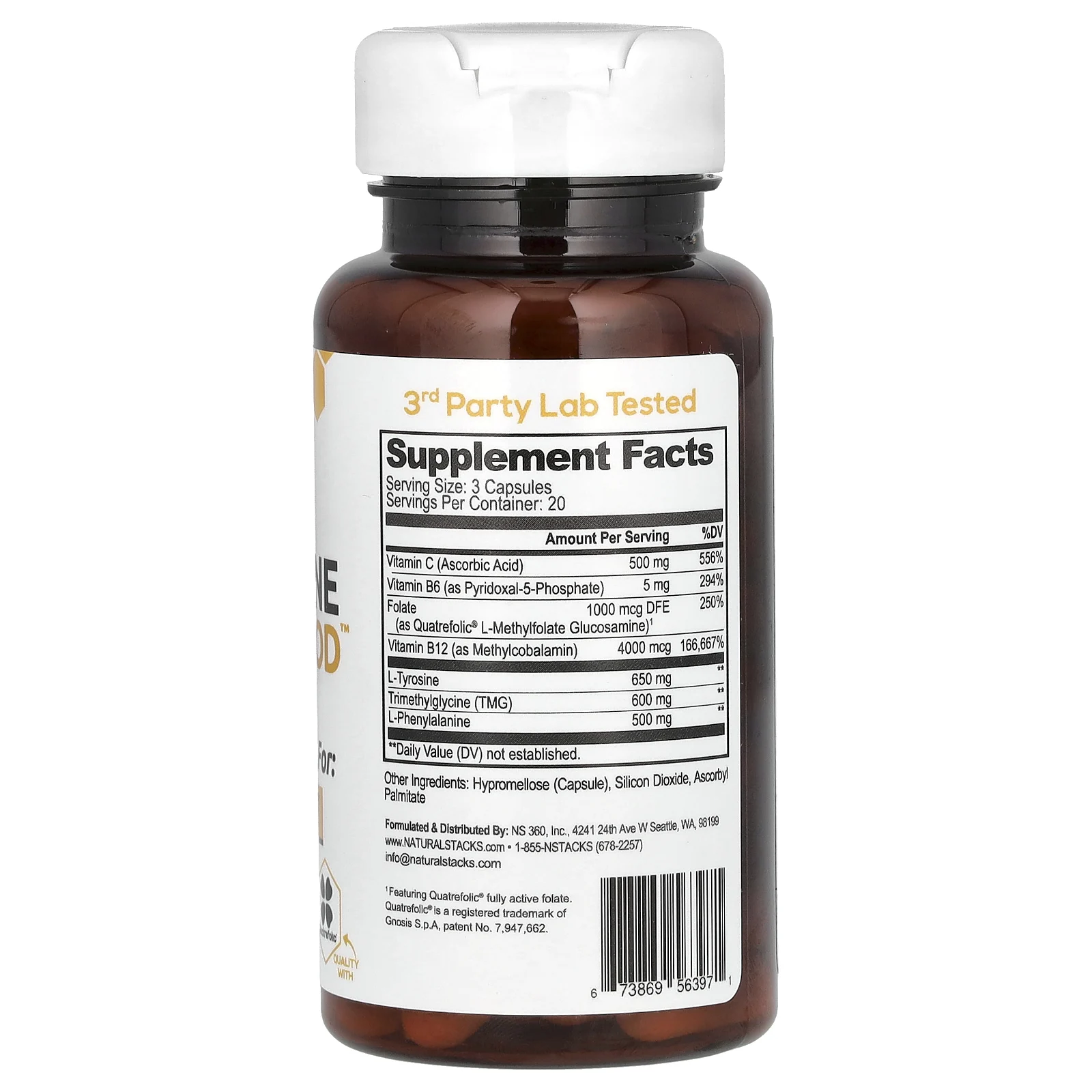 Natural Stacks, дофаминовая еда для мозга, 60 веганских капсул