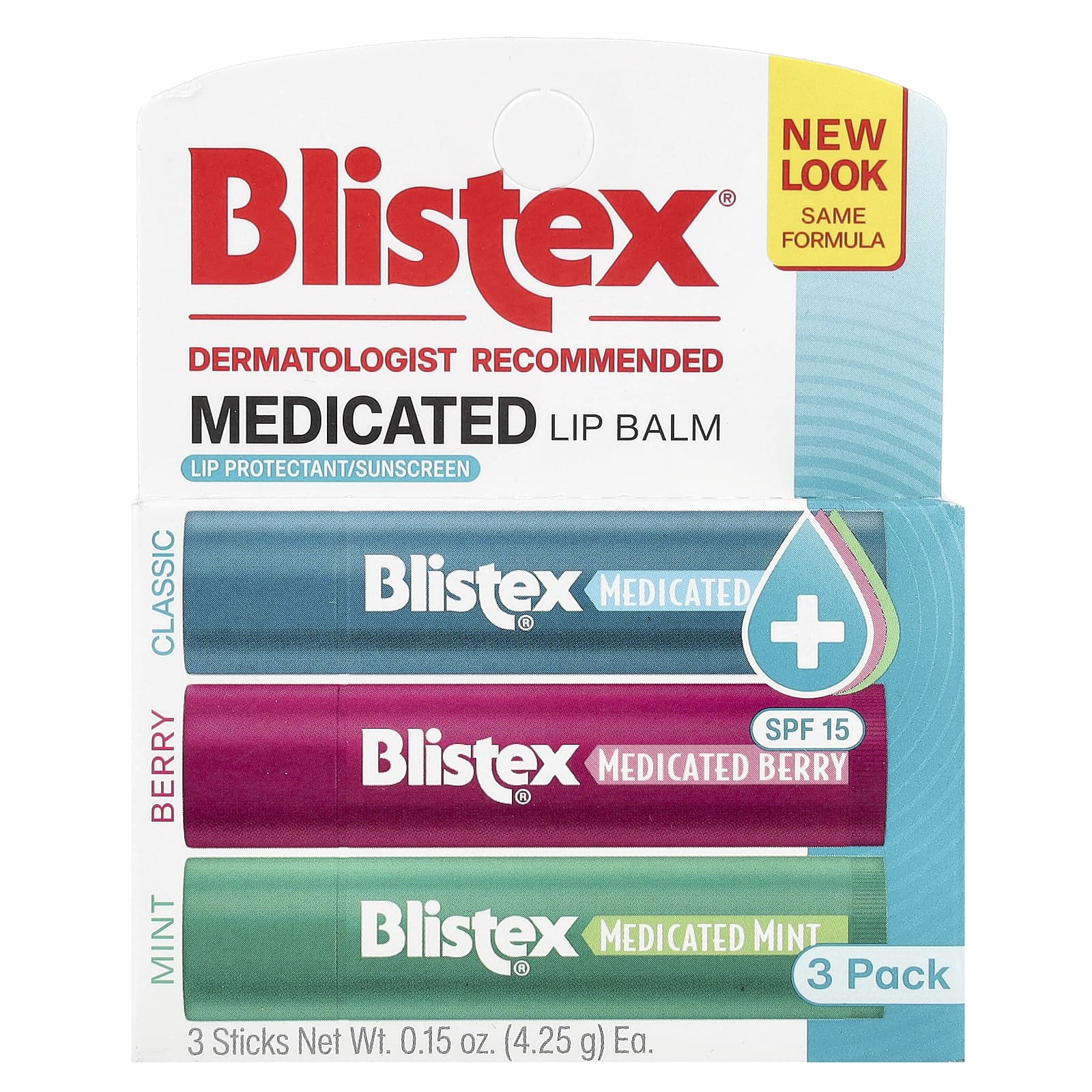 Blistex, Лечебный бальзам для губ, SPF 15, мята, ягоды, классический, 3 шт. В упаковке, 4,25 г (0,15 унции)
