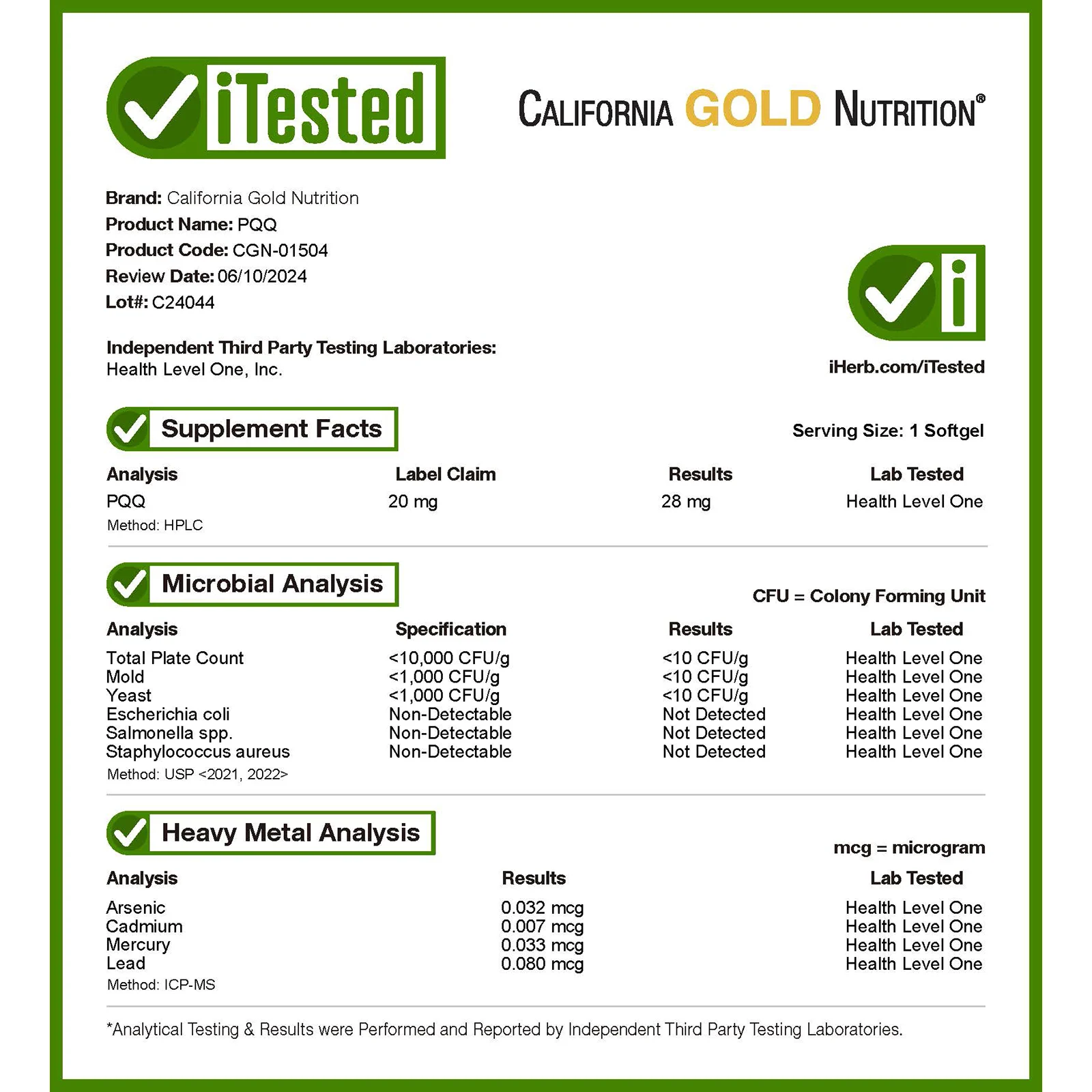 California Gold Nutrition, Пирролохинолинхинон, 20 мг, 90 растительных капсул