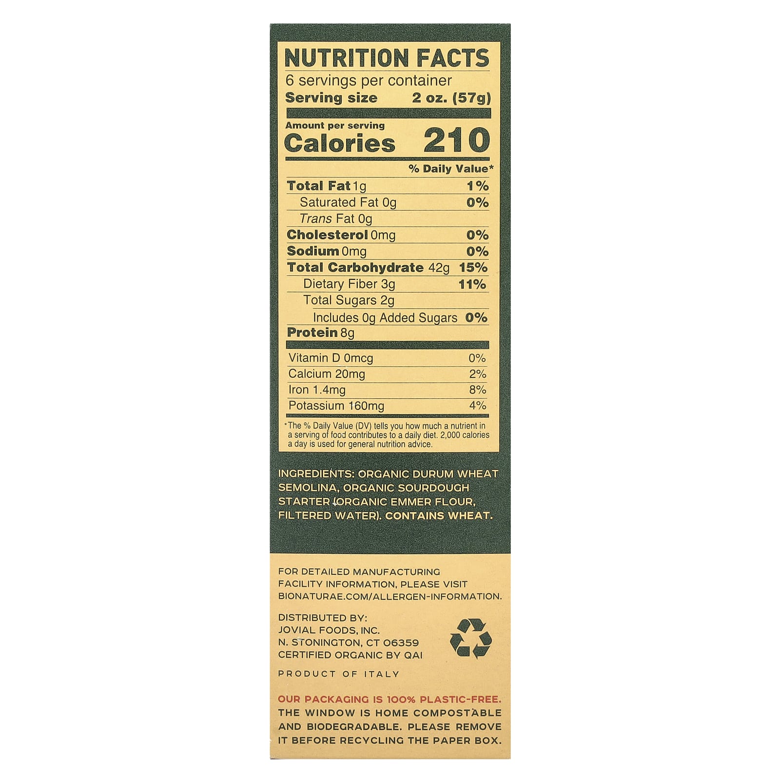 Bionaturae, Sourdough Fusilli, 12 oz (.75 lb) 340 g