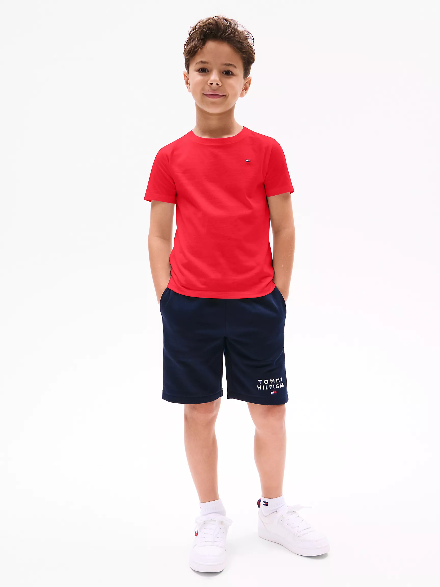 Футболка Tommy Hilfiger для мальчиков и девочек, Детская однотонная футболка с круглым вырезом