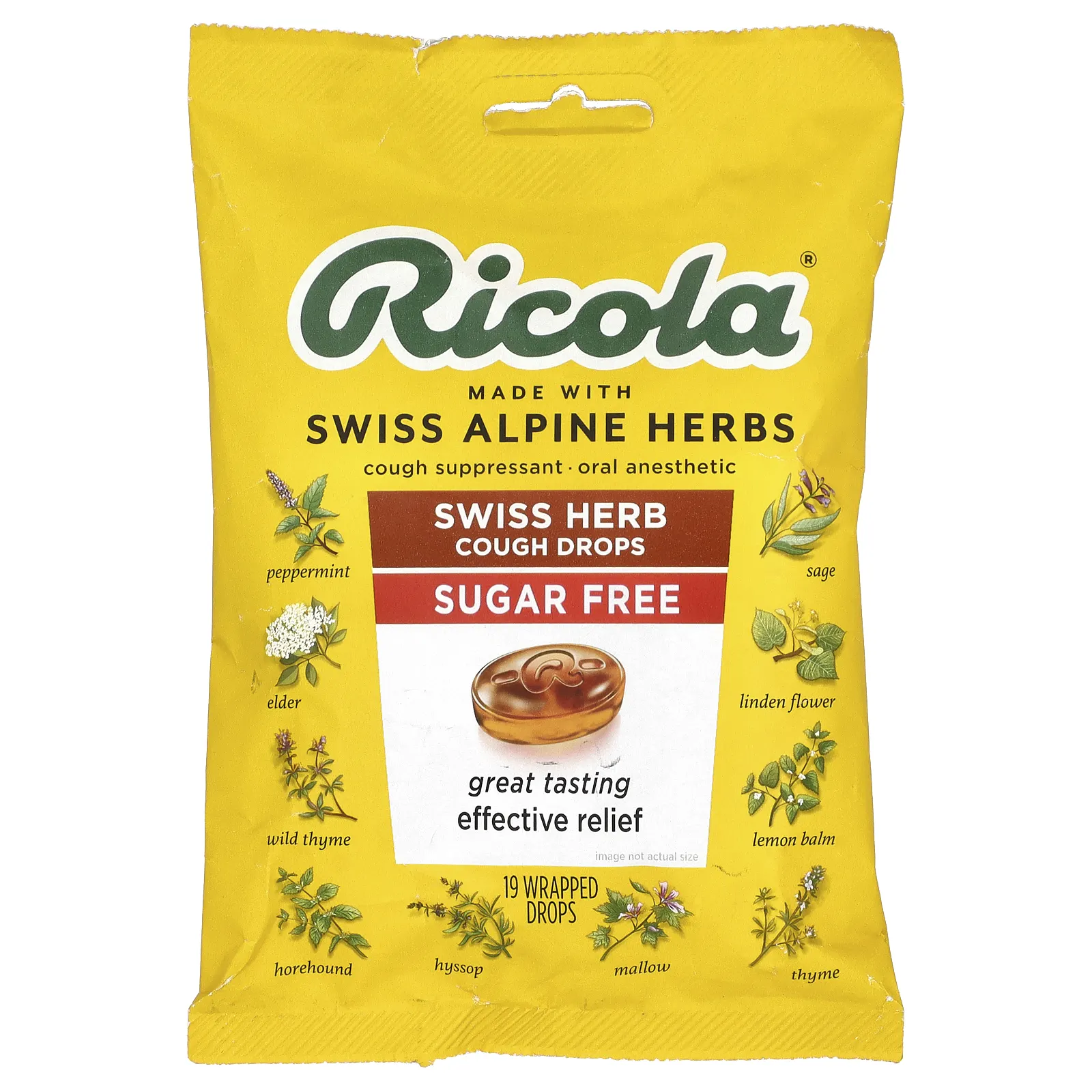 Ricola, Леденцы от Swiss Herb от кашля, без сахара, 19 капель в оболочке