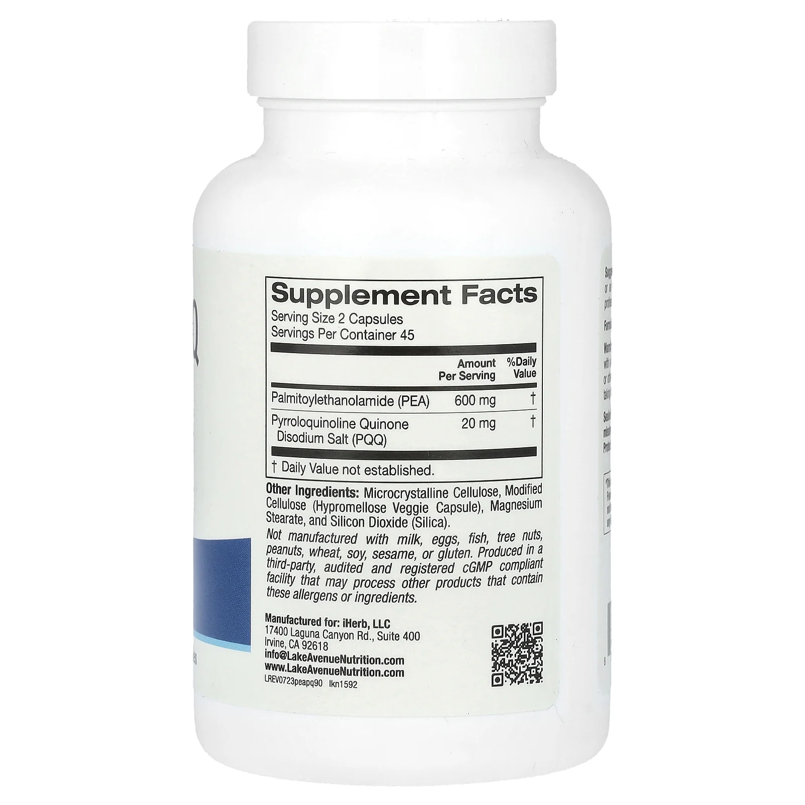 Lake Avenue Nutrition, ПЭА 300 мг и PQQ 10 мг, 90 растительных капсул