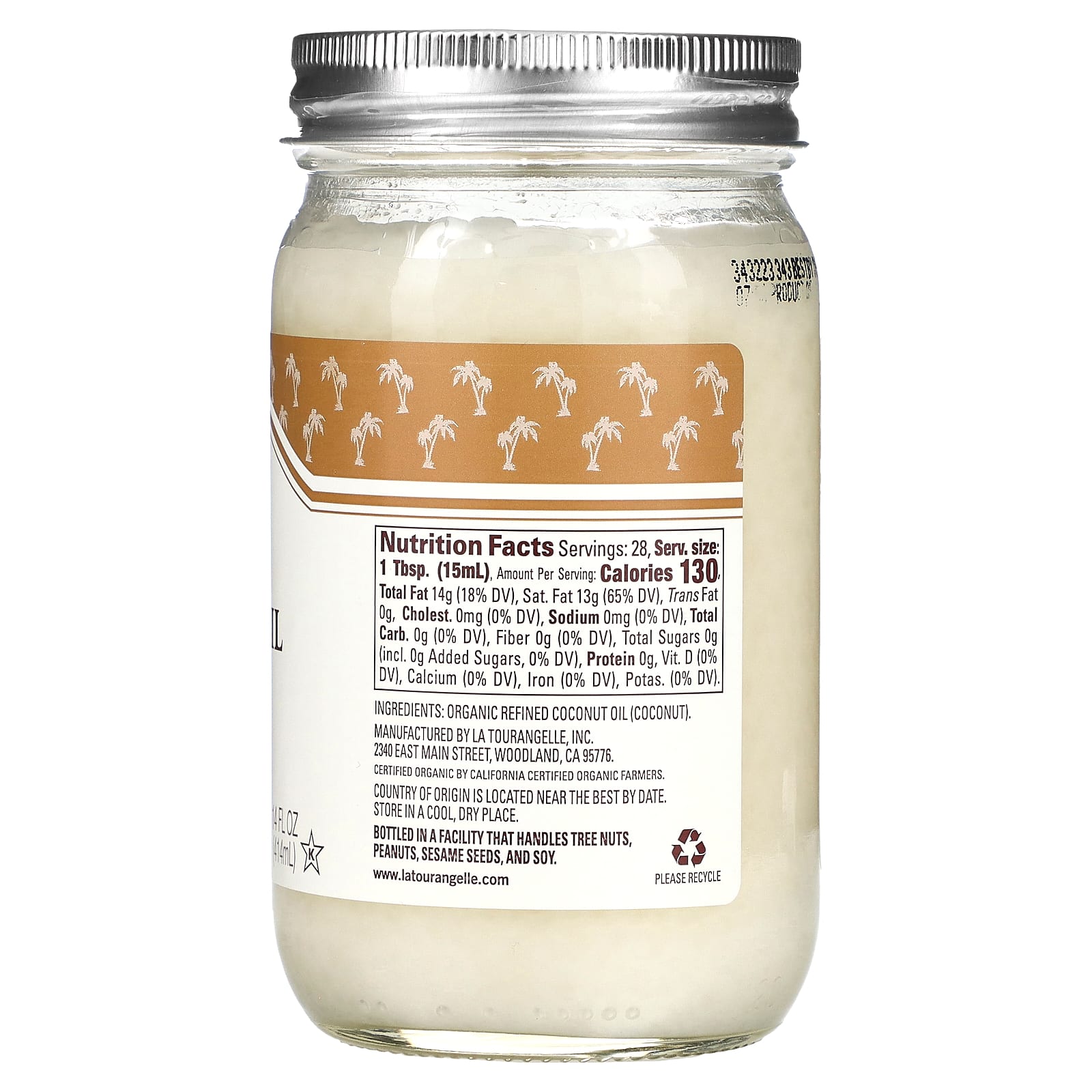 La Tourangelle, Органическое рафинированное кокосовое масло, 414 мл (14 жидк. Унций)