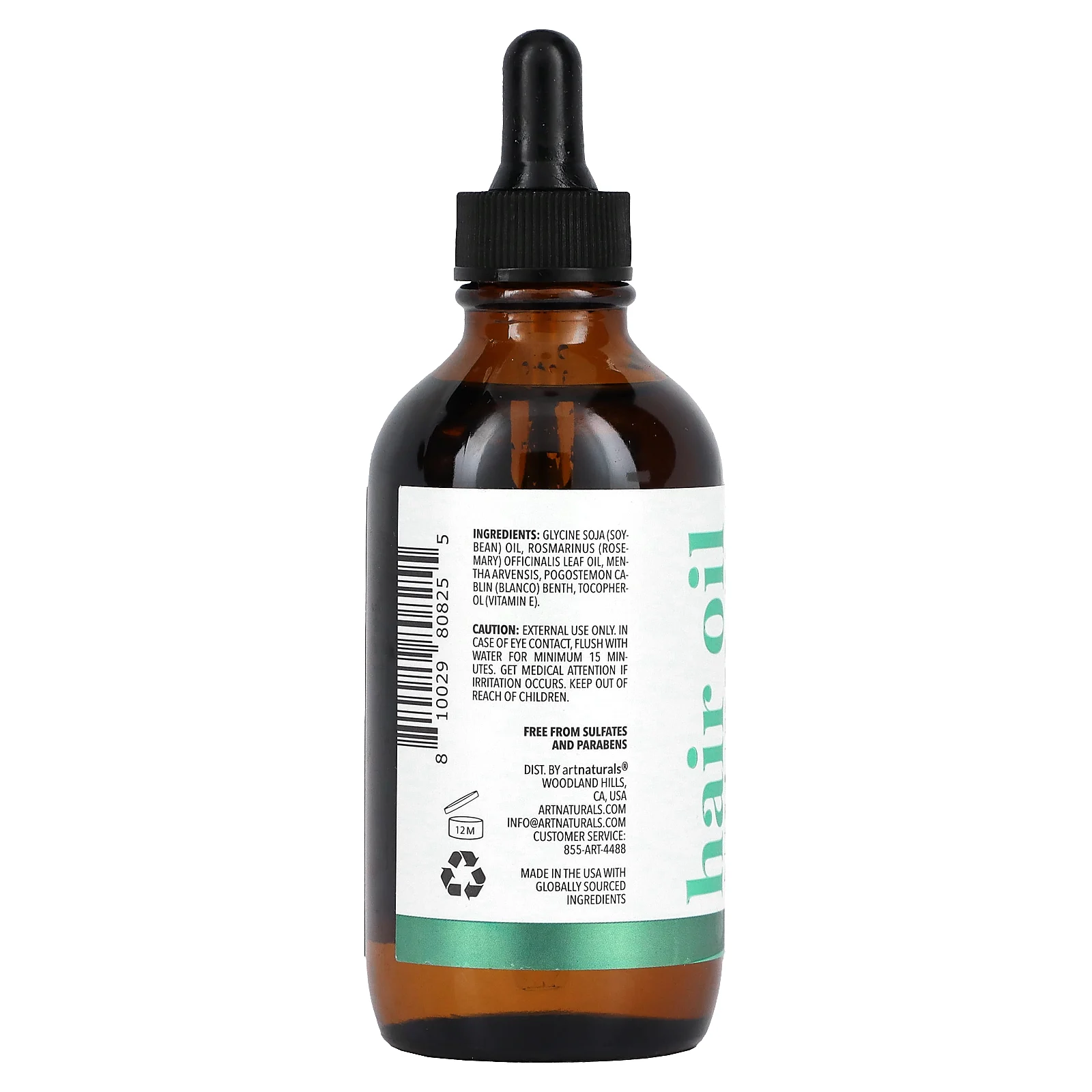 artnaturals, масло для волос с розмарином и мятой, 118 мл (4 жидк. унции)