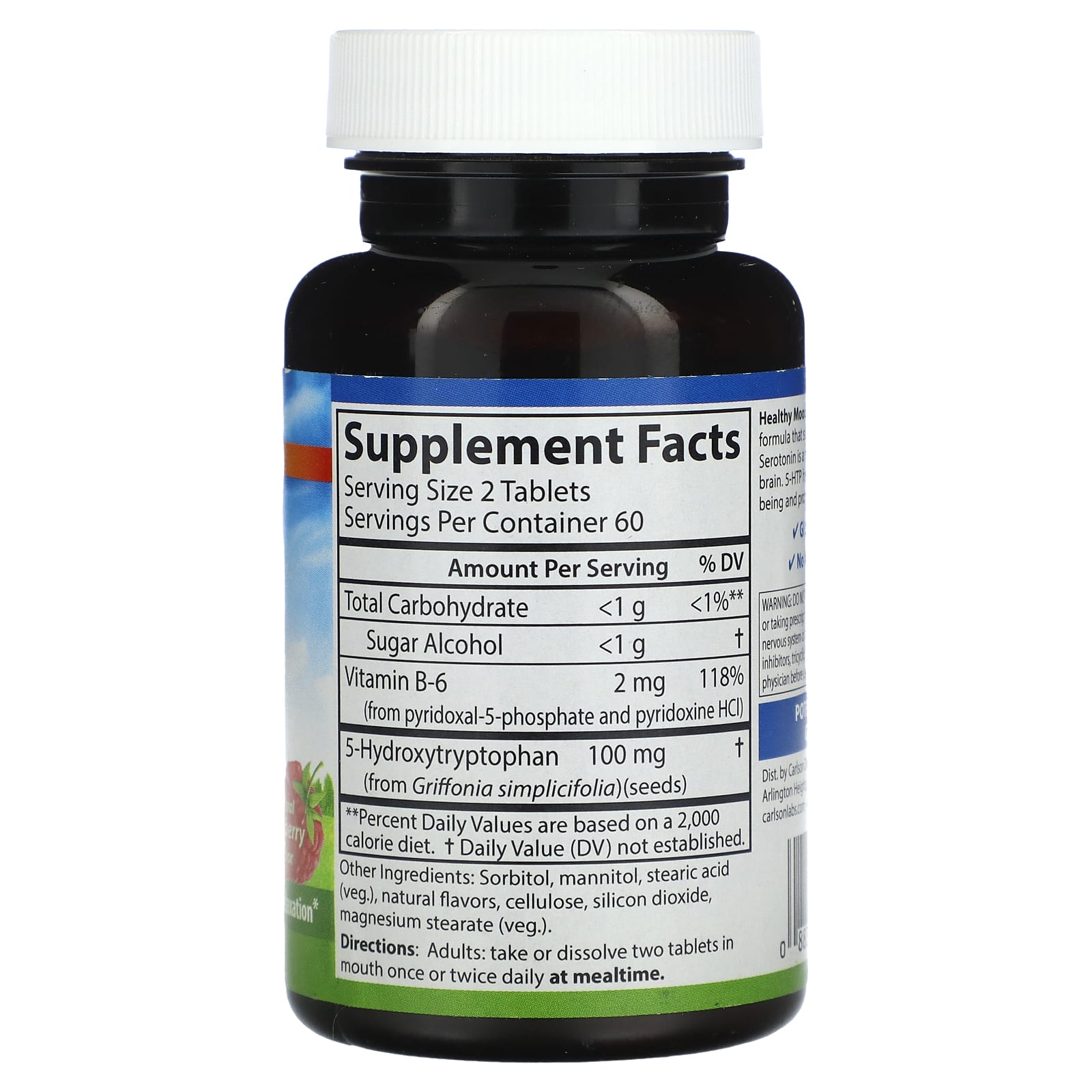 Carlson, Healthy Mood, 5-HTP Elite, натуральная малина, 100 мг, 120 таблеток (50 мг в 1 таблетке)