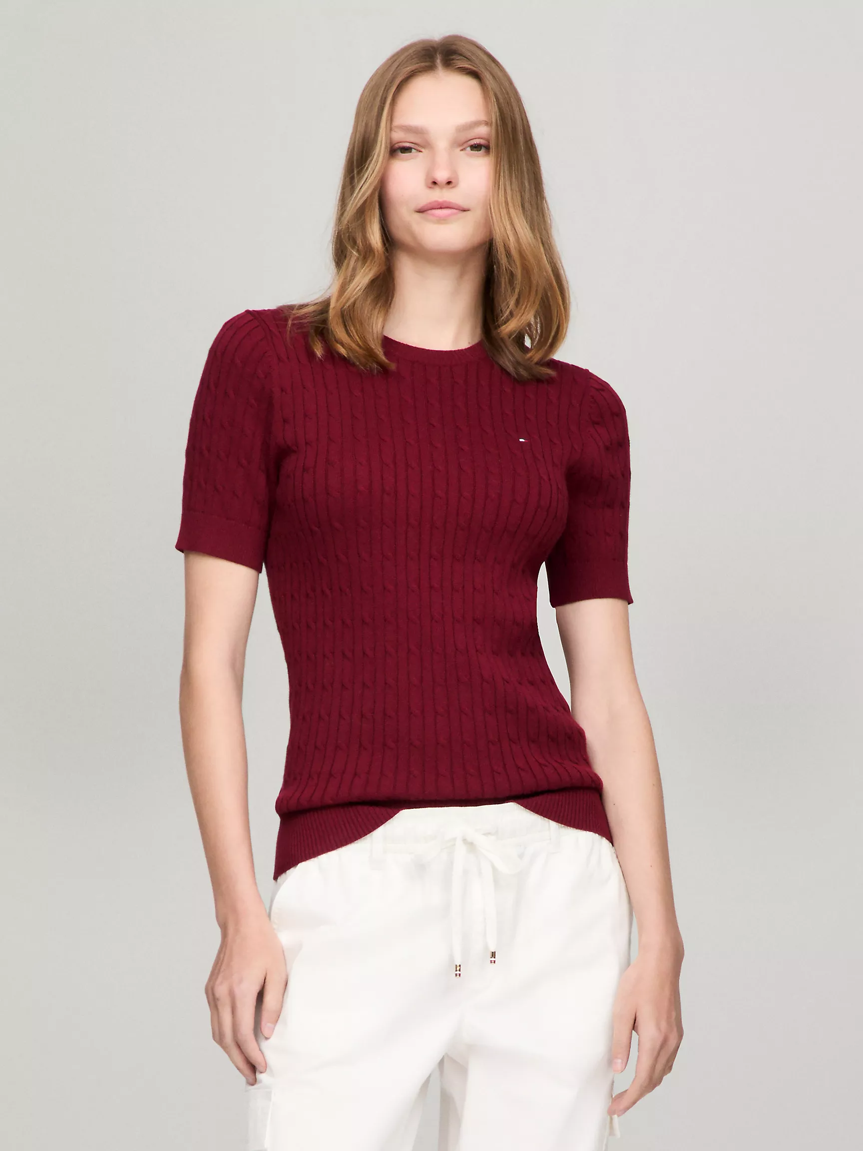 Женский свитер Tommy Hilfiger, Свитер с коротким рукавом и узором "косы"