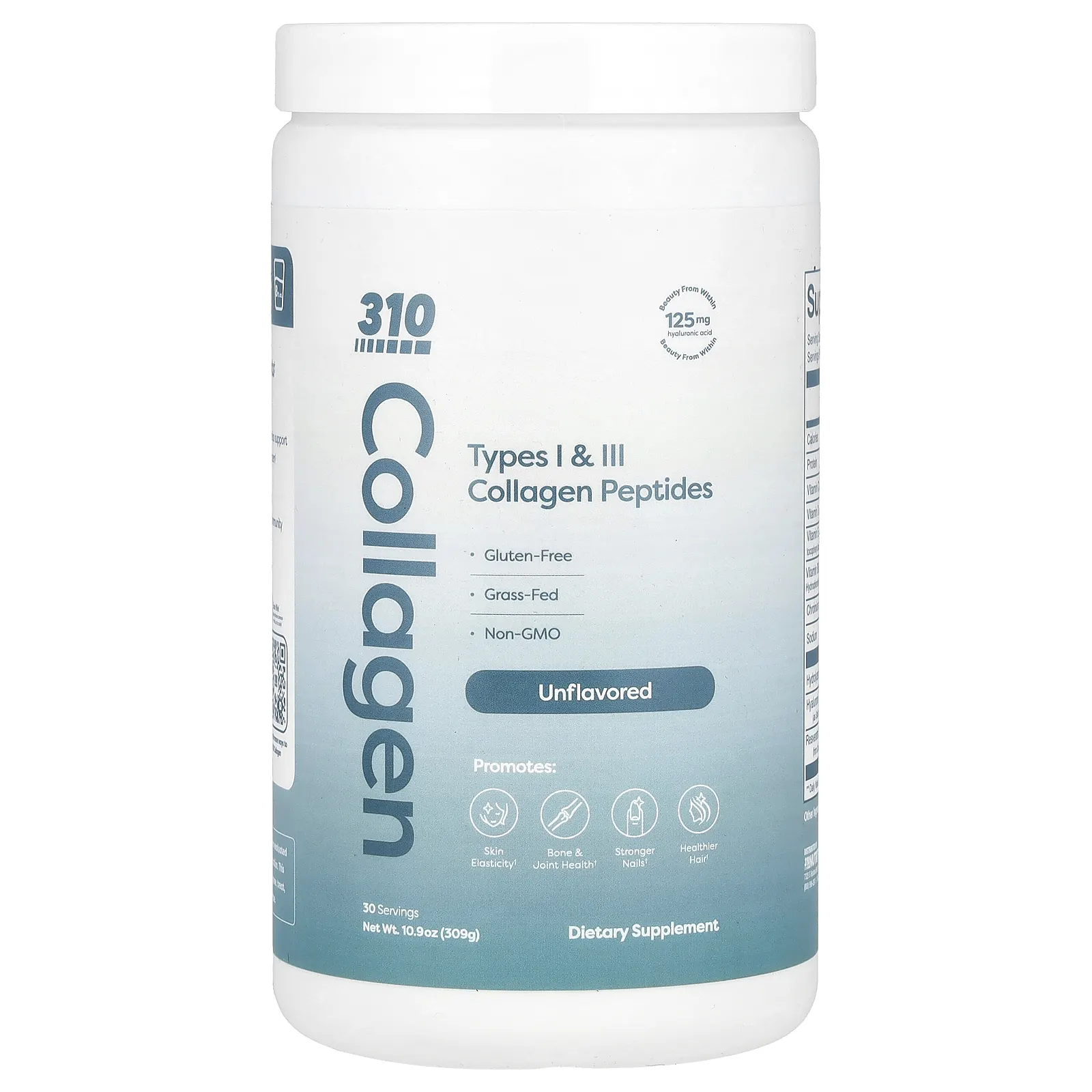 310 Nutrition, Collagen, пептиды коллагена типа 1 и 2, без вкусовых добавок, 309 г (10,9 унции)