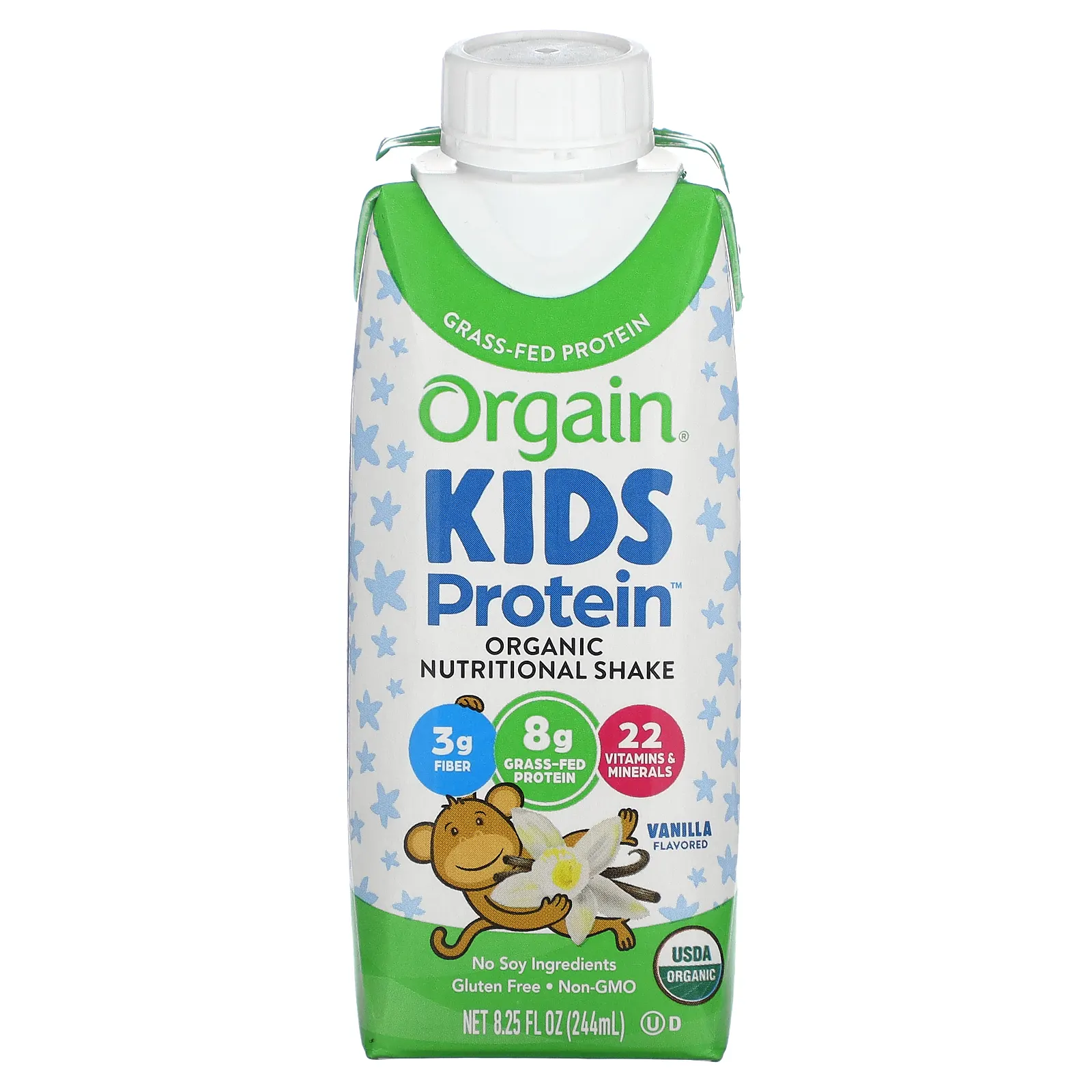 Orgain, Kids Protein, органический питательный коктейль, ваниль, 4 пакетика, по 244 мл (8,25 жидк. Унции)