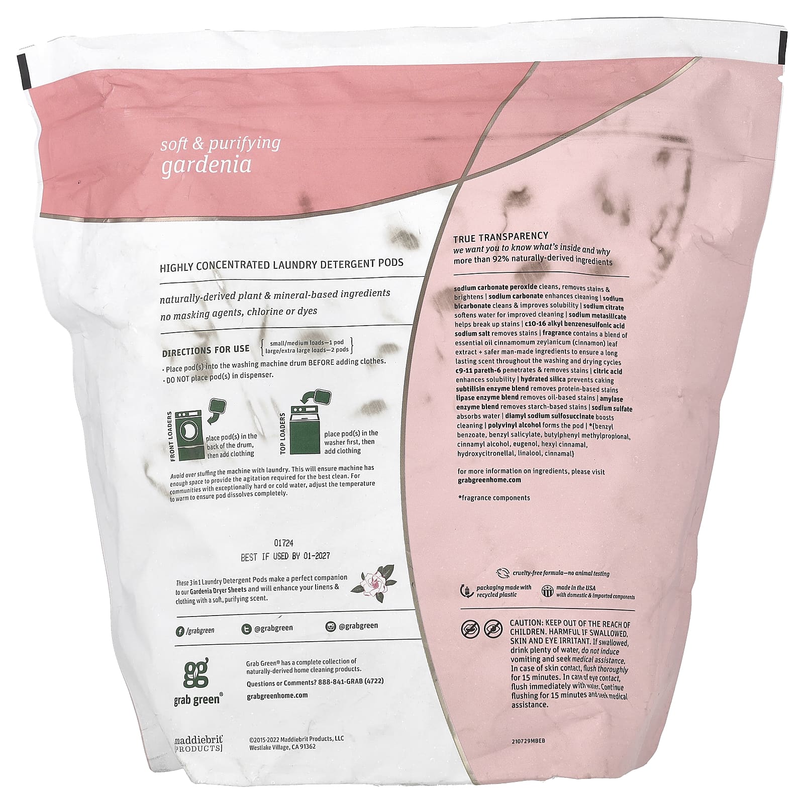 Grab Green, Капсулы моющего средства 3 в 1, Gardenia, 132 загрузки, 2112 г (4 фунта 10 унций)