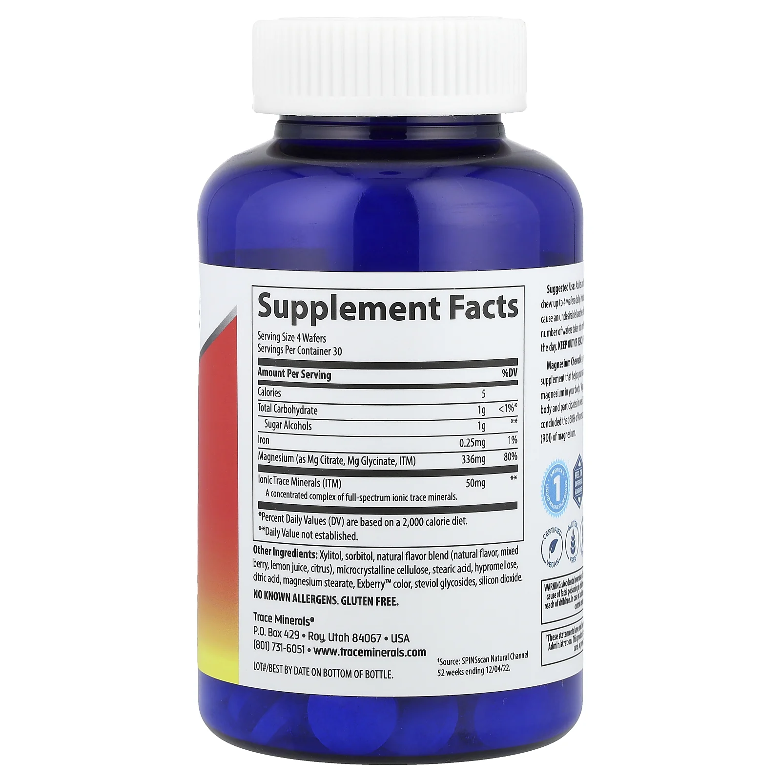 Trace Minerals ®, жевательные таблетки с магнием, малина и лимон, 120 жевательных таблеток