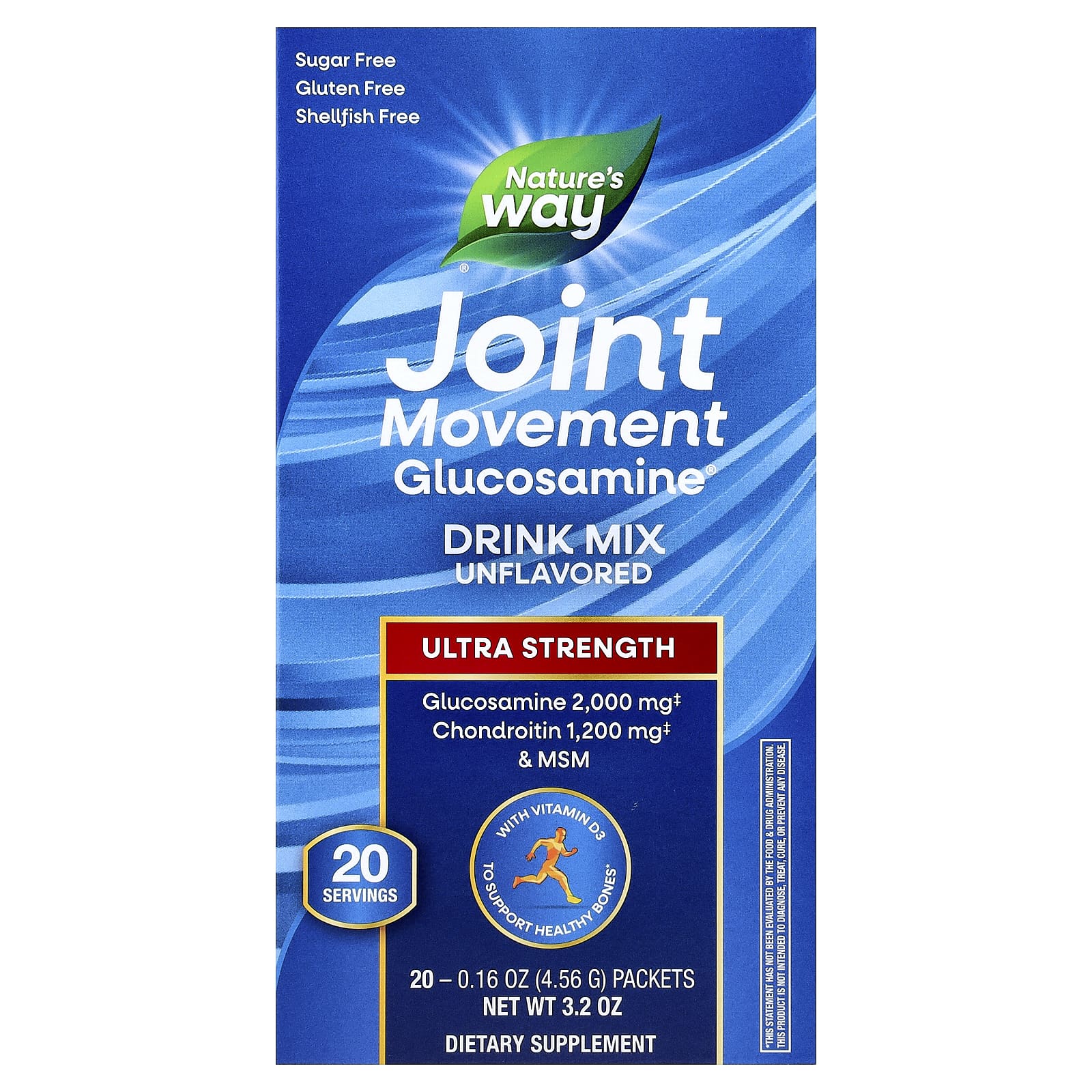 Nature's Way, Joint Movement Glucosamine®, смесь для приготовления напитков, с повышенной силой действия, без ароматизаторов, 20 пакетиков по 4,56 г (0,16 унции)