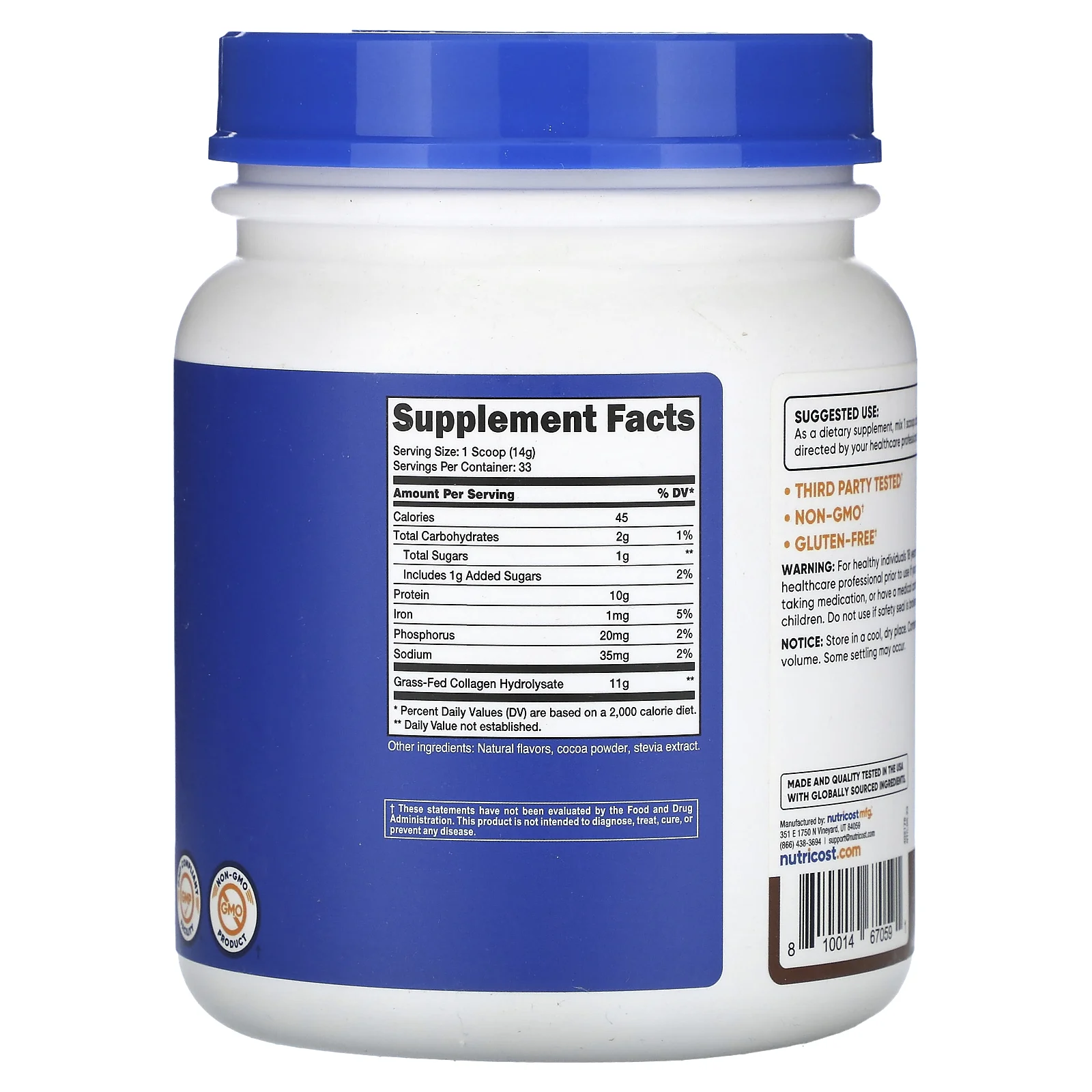 Nutricost, гидролизат коллагена, с молочным шоколадом, 454 г (16,2 унции)