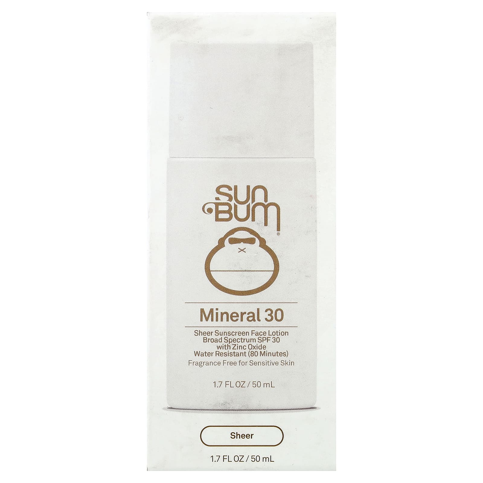 Sun Bum, Mineral, прозрачный солнцезащитный лосьон для лица, SPF 30, без отдушки, 50 мл (1,7 жидк. унции)