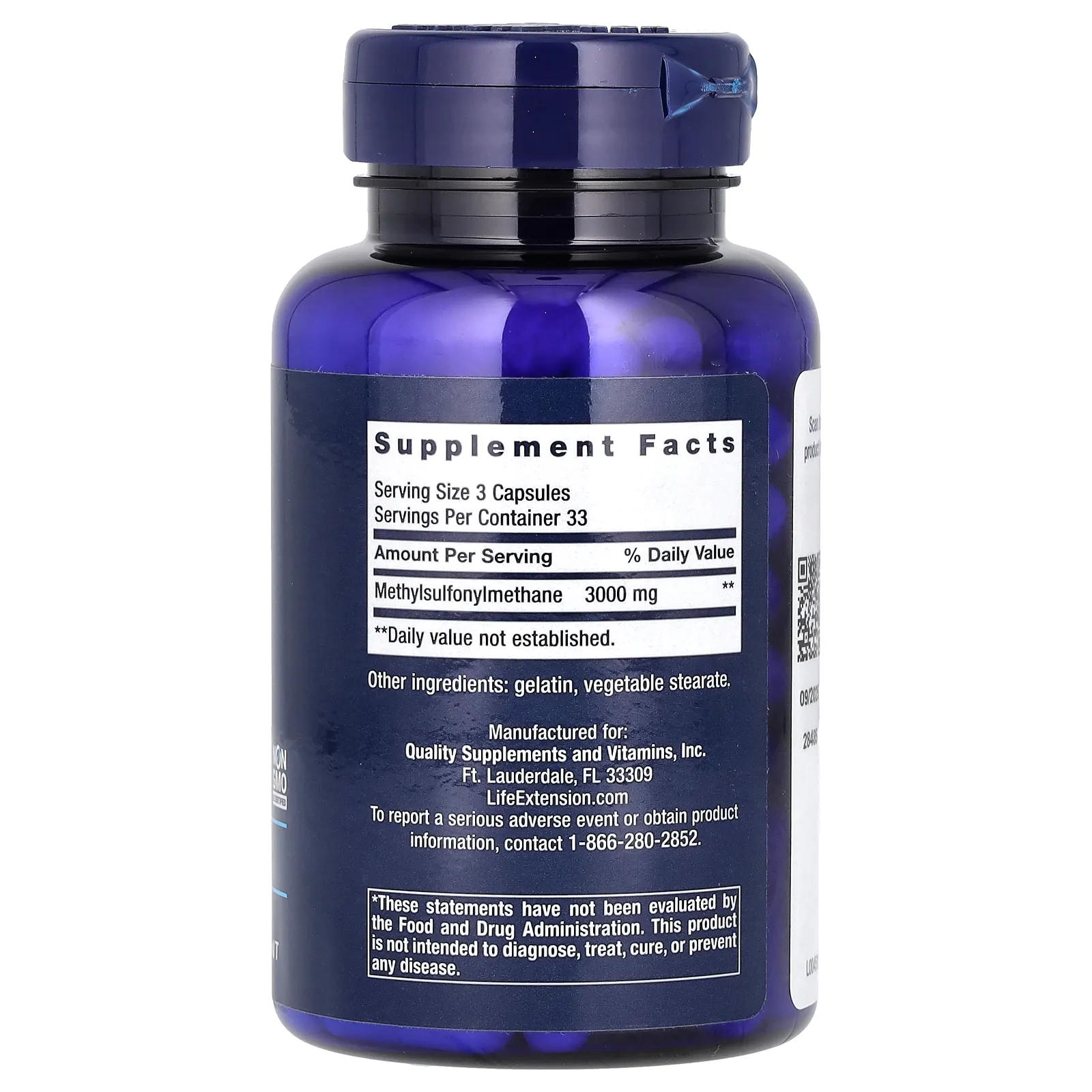 Life Extension, МСМ, 3000 мг, 100 капсул (1000 мг в 1 капсуле)