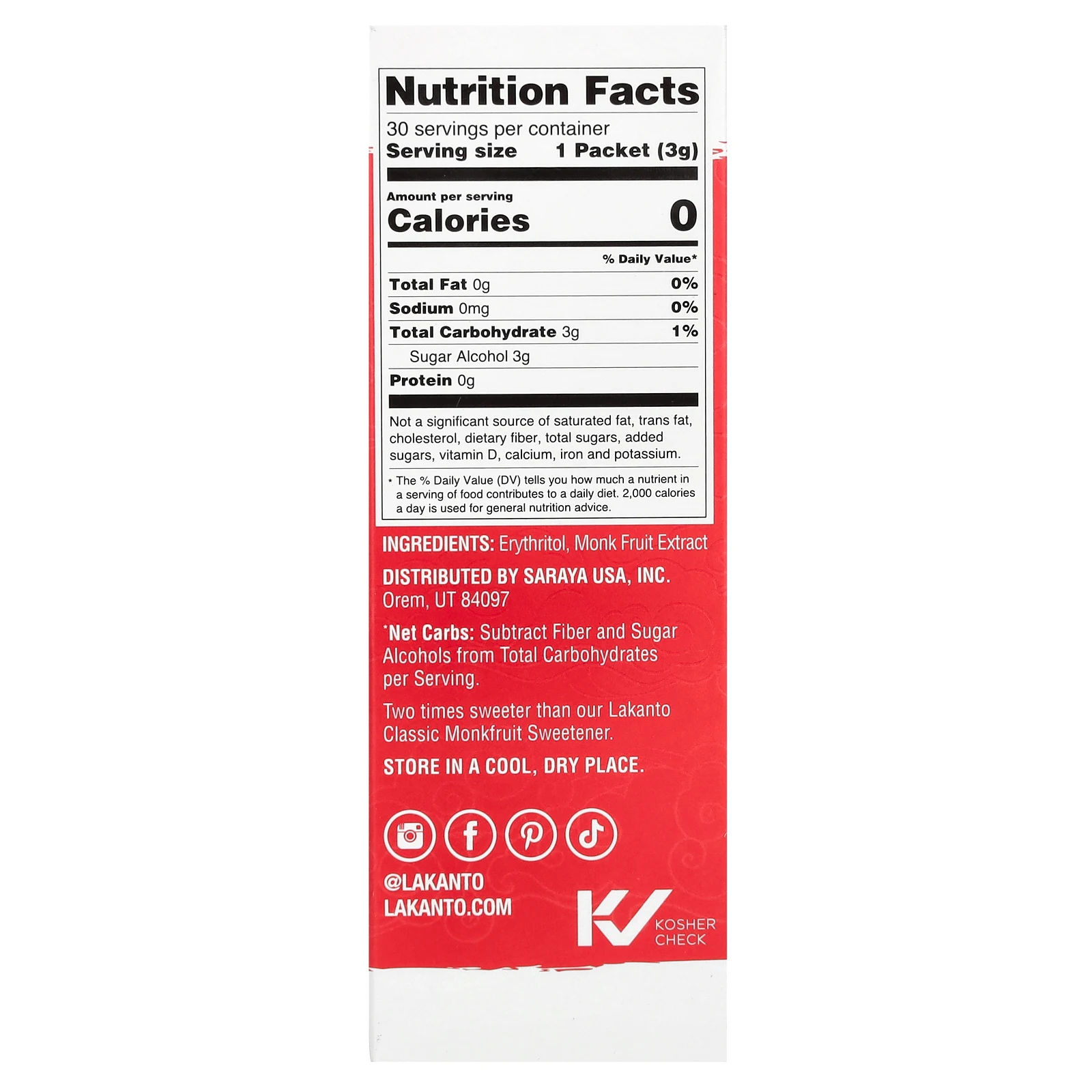 Lakanto, подсластитель из архата с эритритолом, классический, 30 пакетиков, 90 г (3,17 унции)