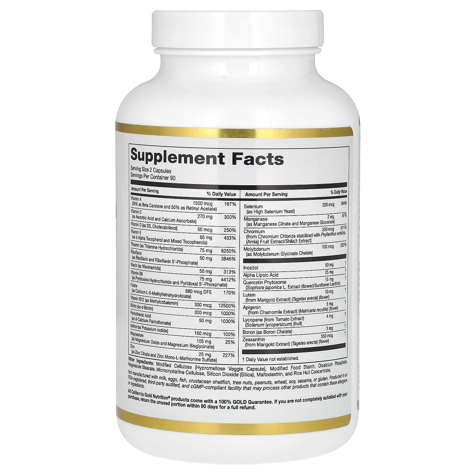 California Gold Nutrition, мультивитамины и минералы, две капсулы в день, 180 растительных капсул