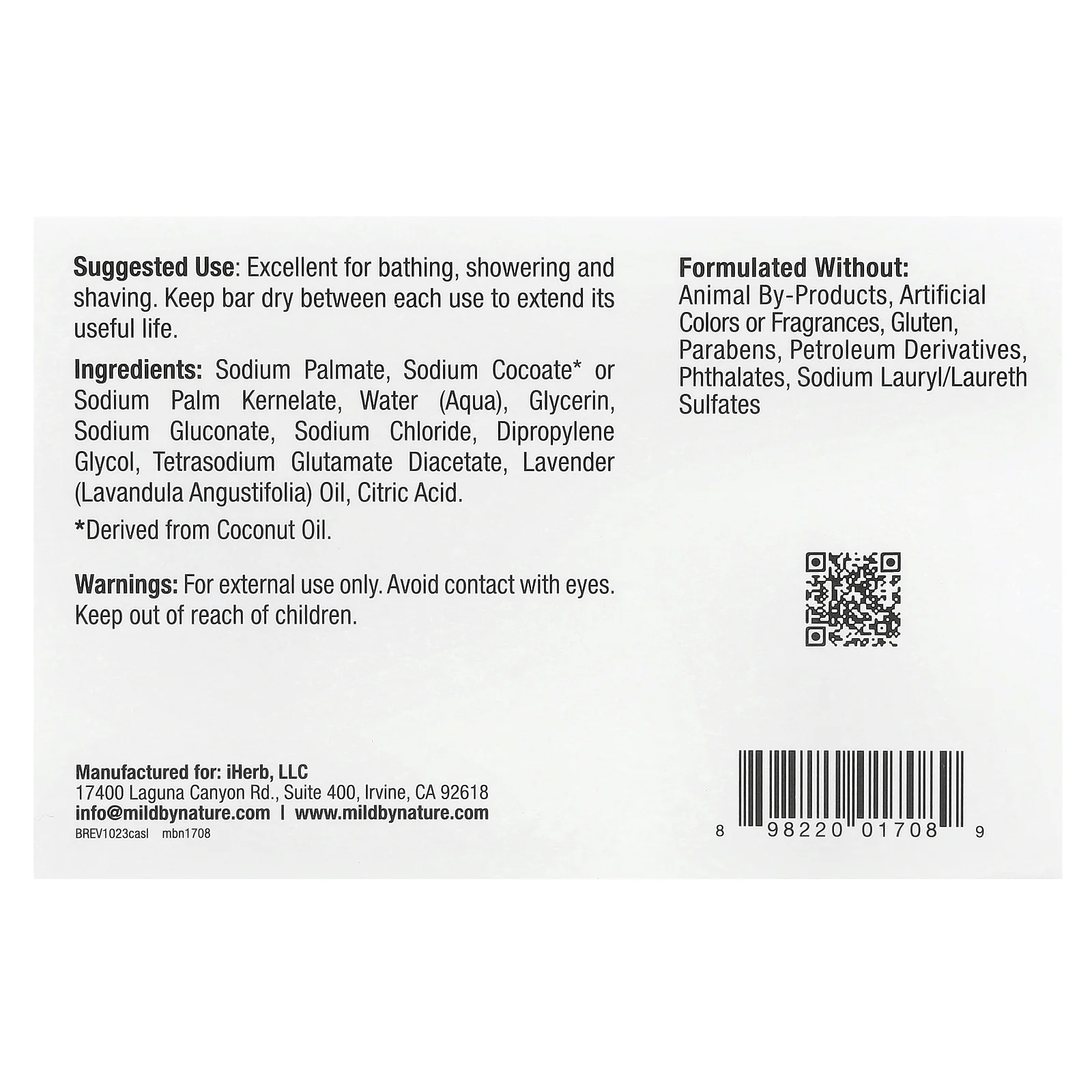 Mild By Nature, кастильское мыло, с ароматом лаванды, 141 г (5 унций)