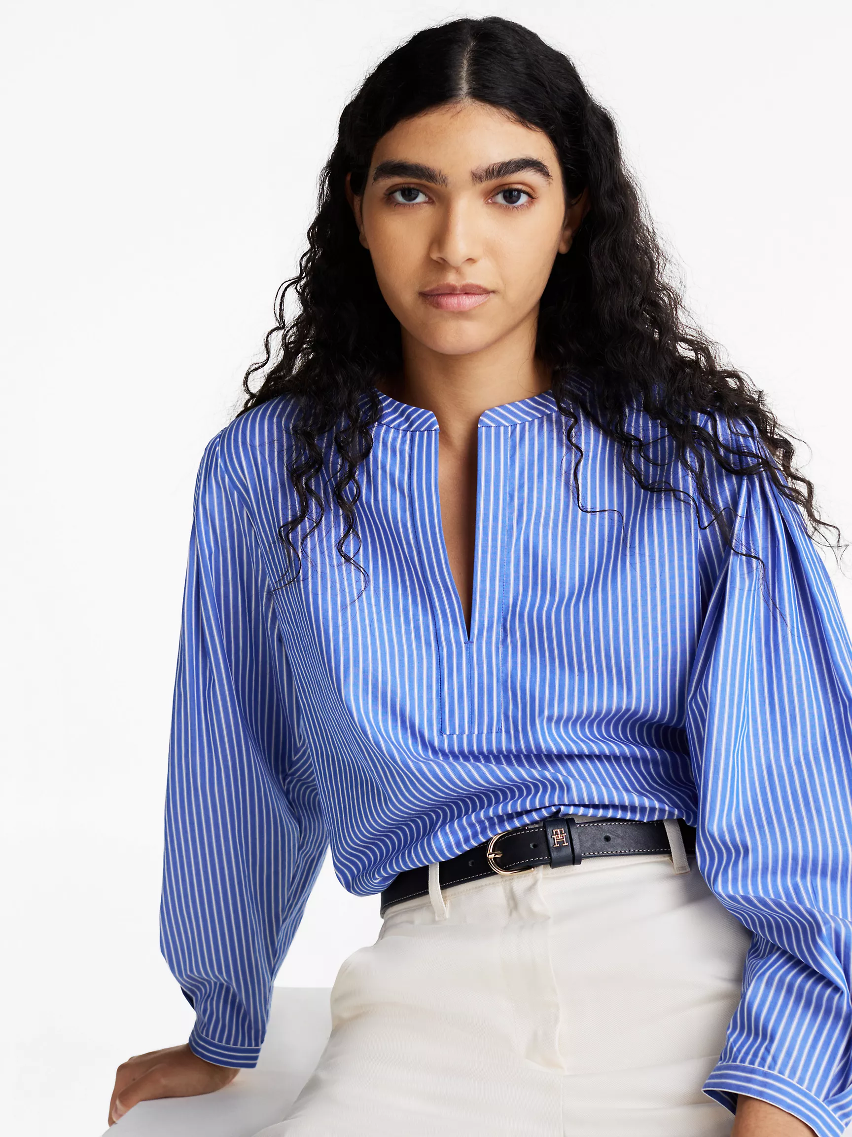 Женский топ Tommy Hilfiger, Топ из поплина с V-образным вырезом и фасоном пуловера