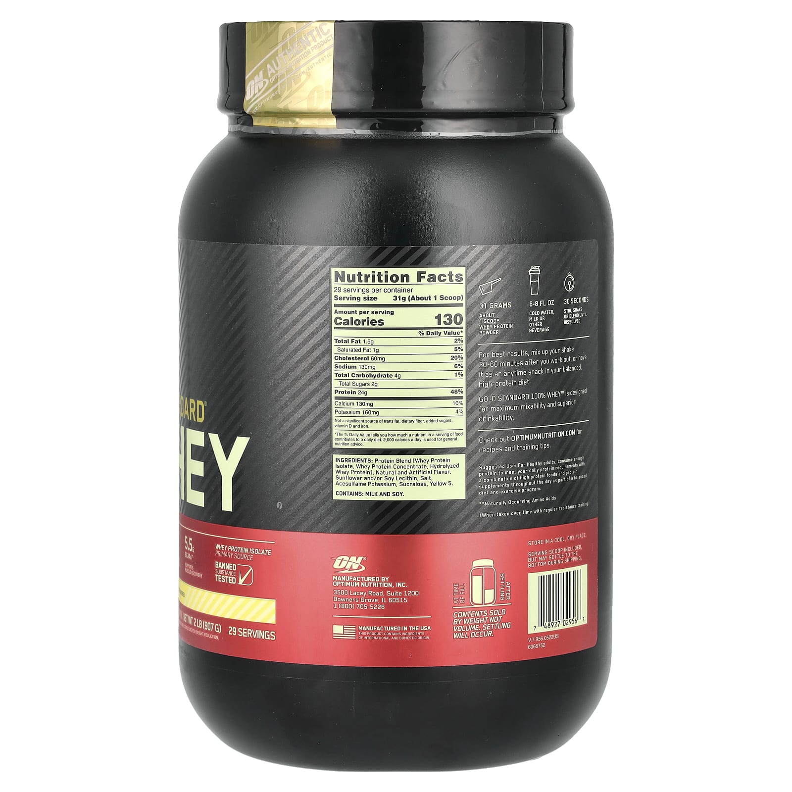 Optimum Nutrition, Gold Standard, 100% сыворотка, со вкусом бананового крема, 907 г (2 фунта)