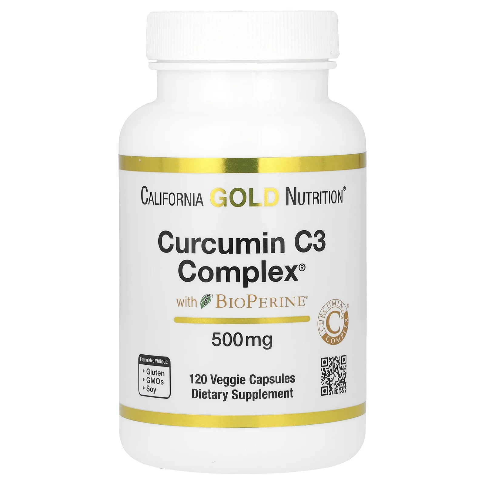 California Gold Nutrition, Curcumin C3 Complex с экстрактом BioPerine, 500 мг, 120 растительных капсул
