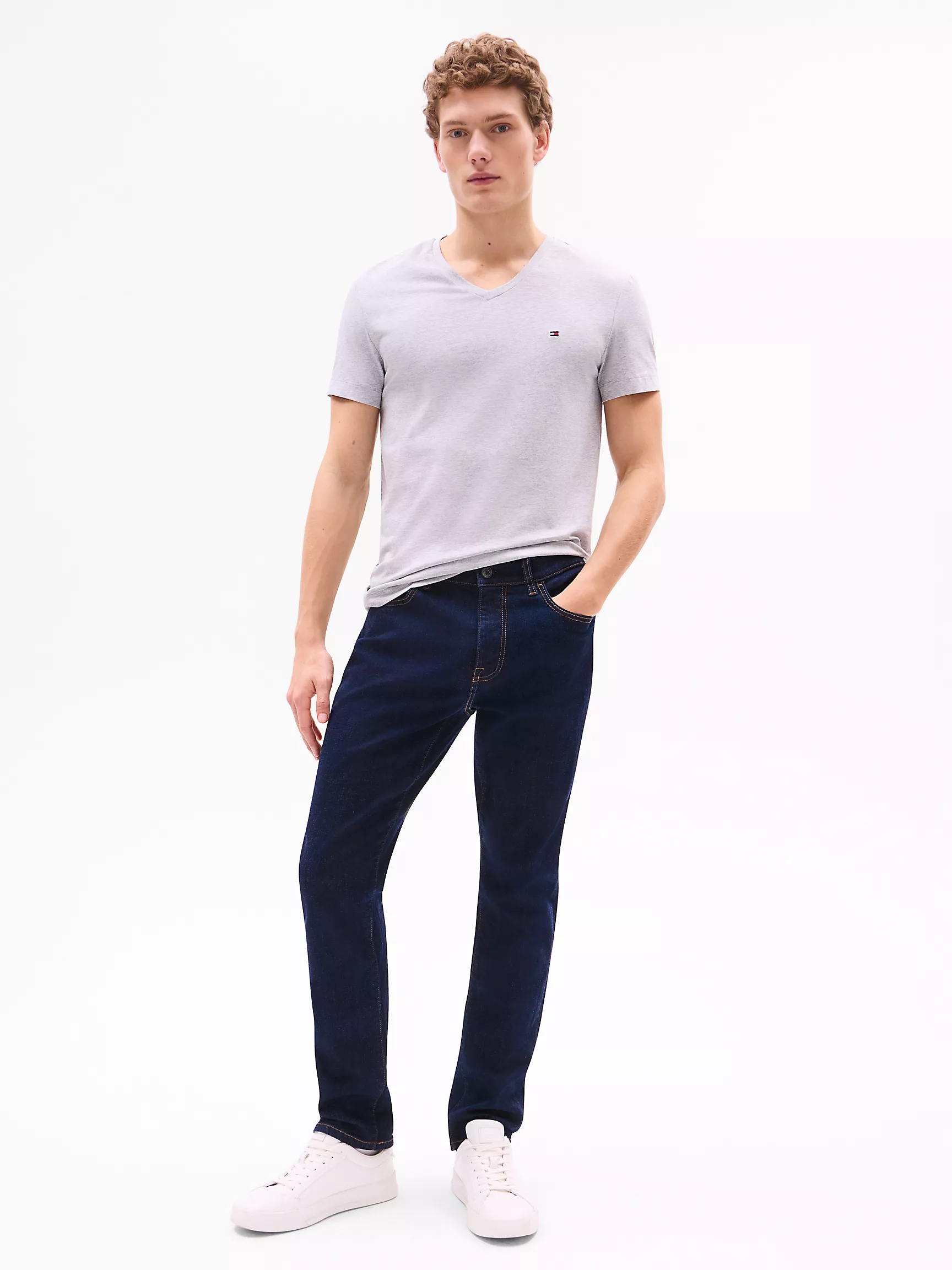 Мужская футболка Tommy Hilfiger, Приталенная футболка с V-образным вырезом