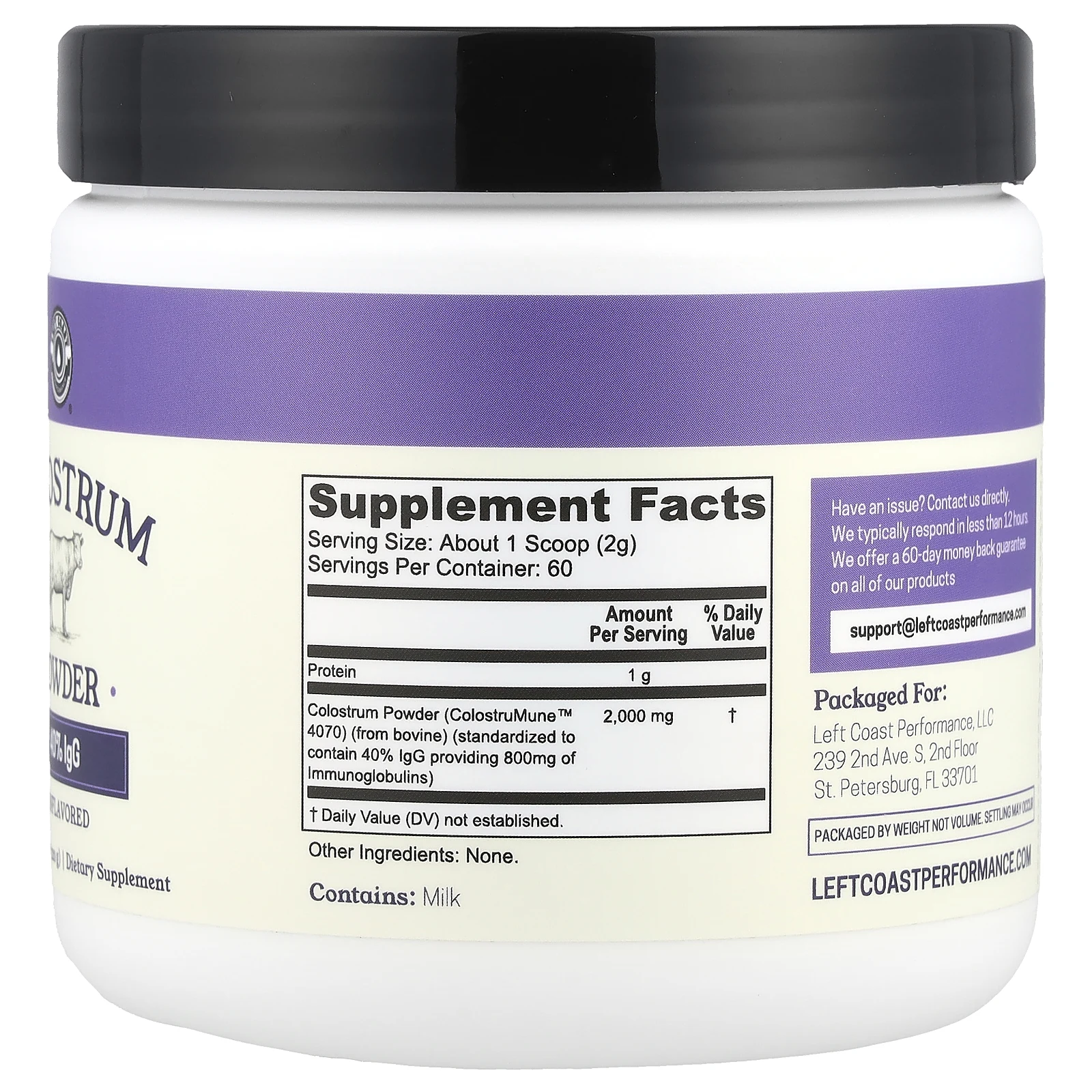 Left Coast Performance, молозиво, порошок, без добавок, 120 г (4,23 унции)
