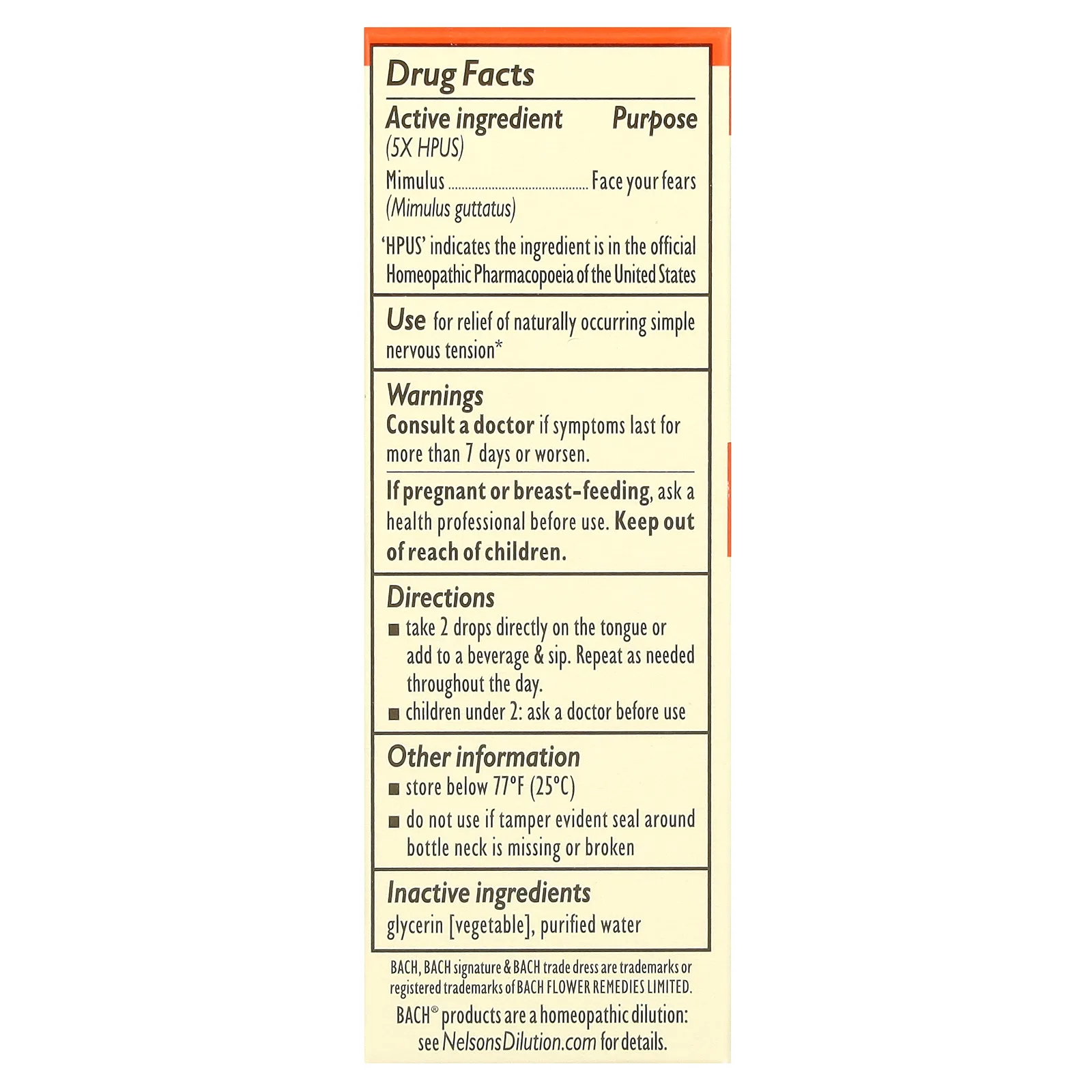 Bach, Original Flower Remedies, мимулус, 10 мл (0,35 жидк. унции)