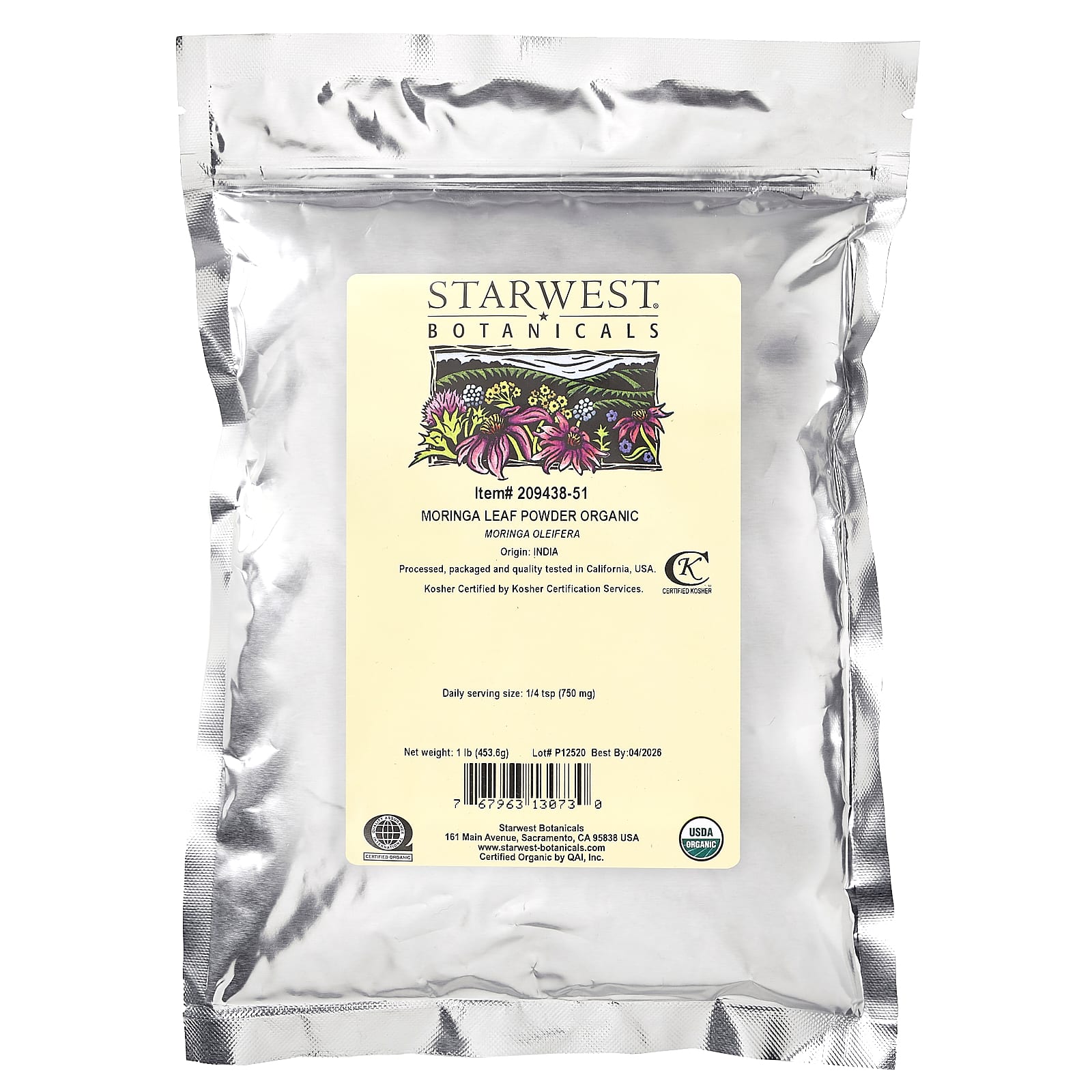 Starwest Botanicals, Органический порошок из листьев моринги, 453,6 г (1 фунт)