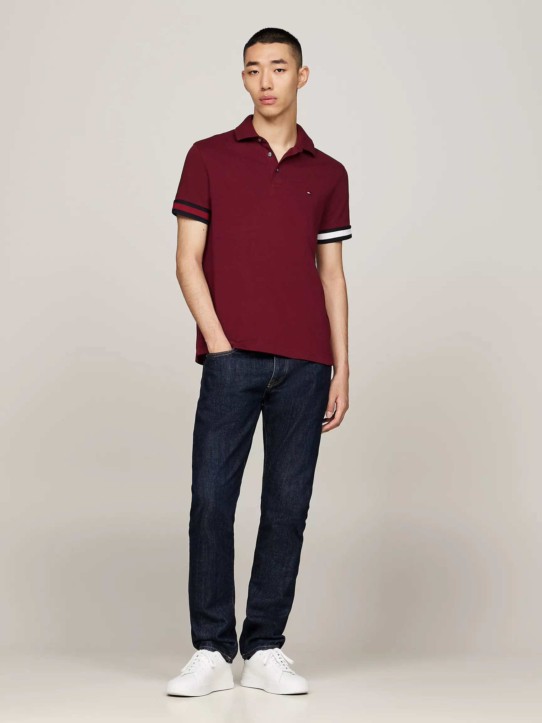 Мужское поло Tommy Hilfiger, Приталенное поло с логотипом флага на манжетах