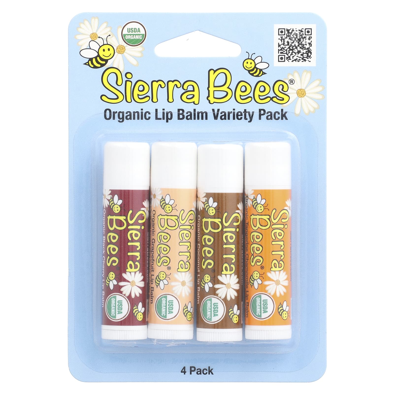 Sierra Bees, набор органических бальзамов для губ, 4 штуки, вес: 4,25 г (0,15 унции) каждый