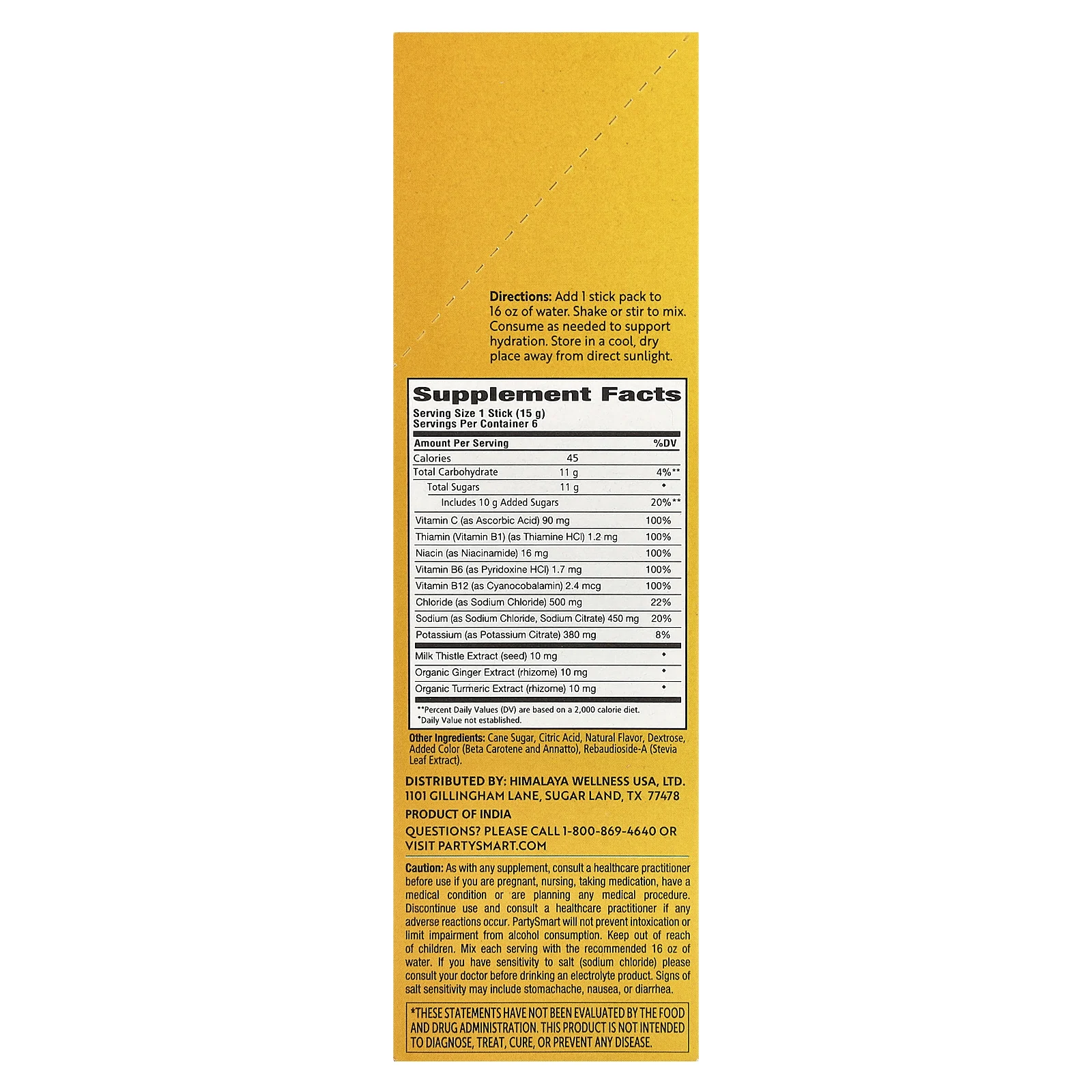 Himalaya, PartySmart®, электролиты, тропические фрукты, 6 упаковок в стиках по 15 г (0,53 унции)