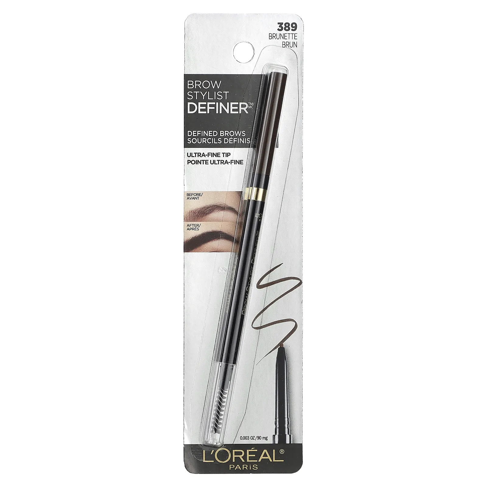 L'Oréal, Brow Stylist Definer, средство для бровей, 389 коричневый, 90 мг (0,003 унции)